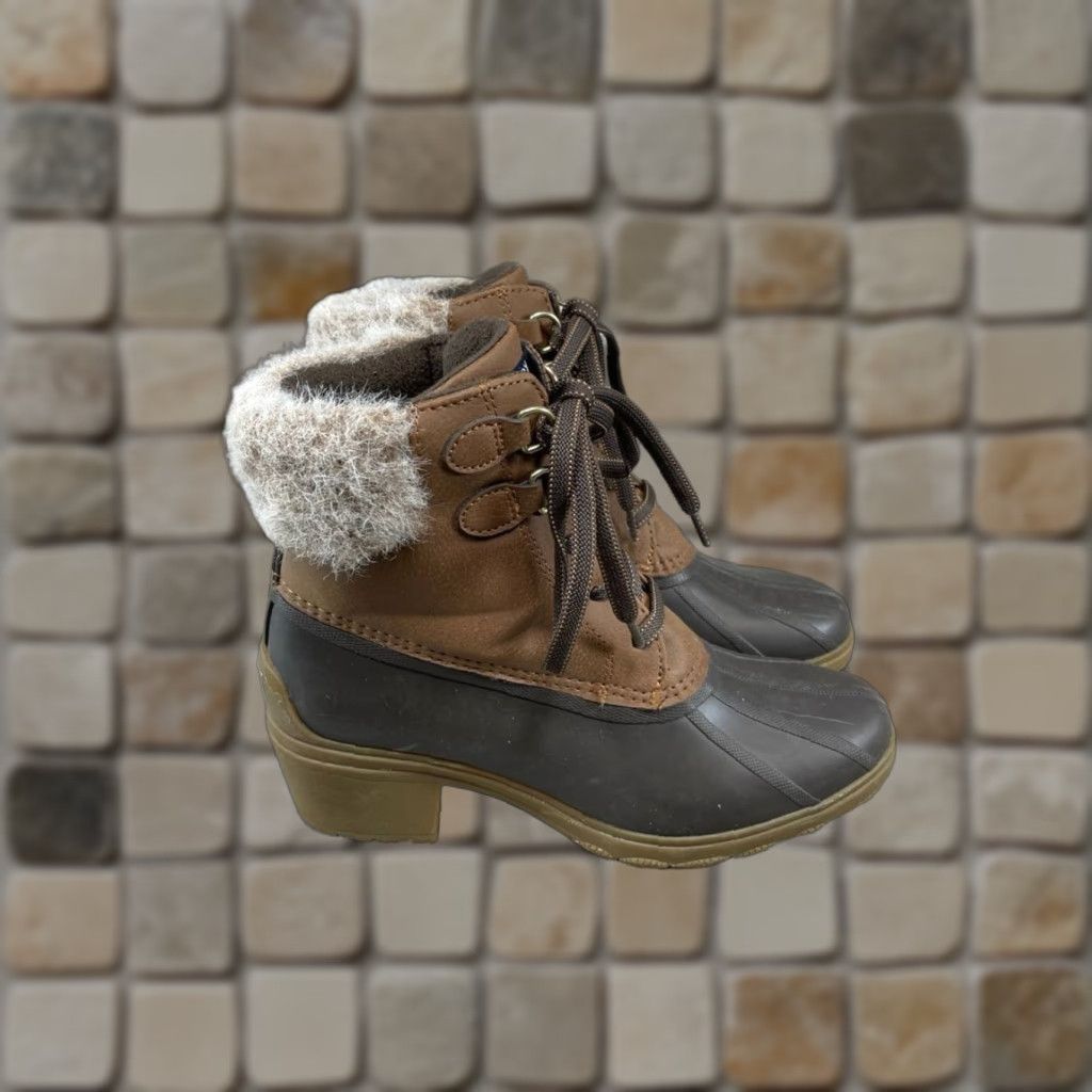 VINTAGE Sperry Women's Duck Boots Size Brown Leather Faux Fur