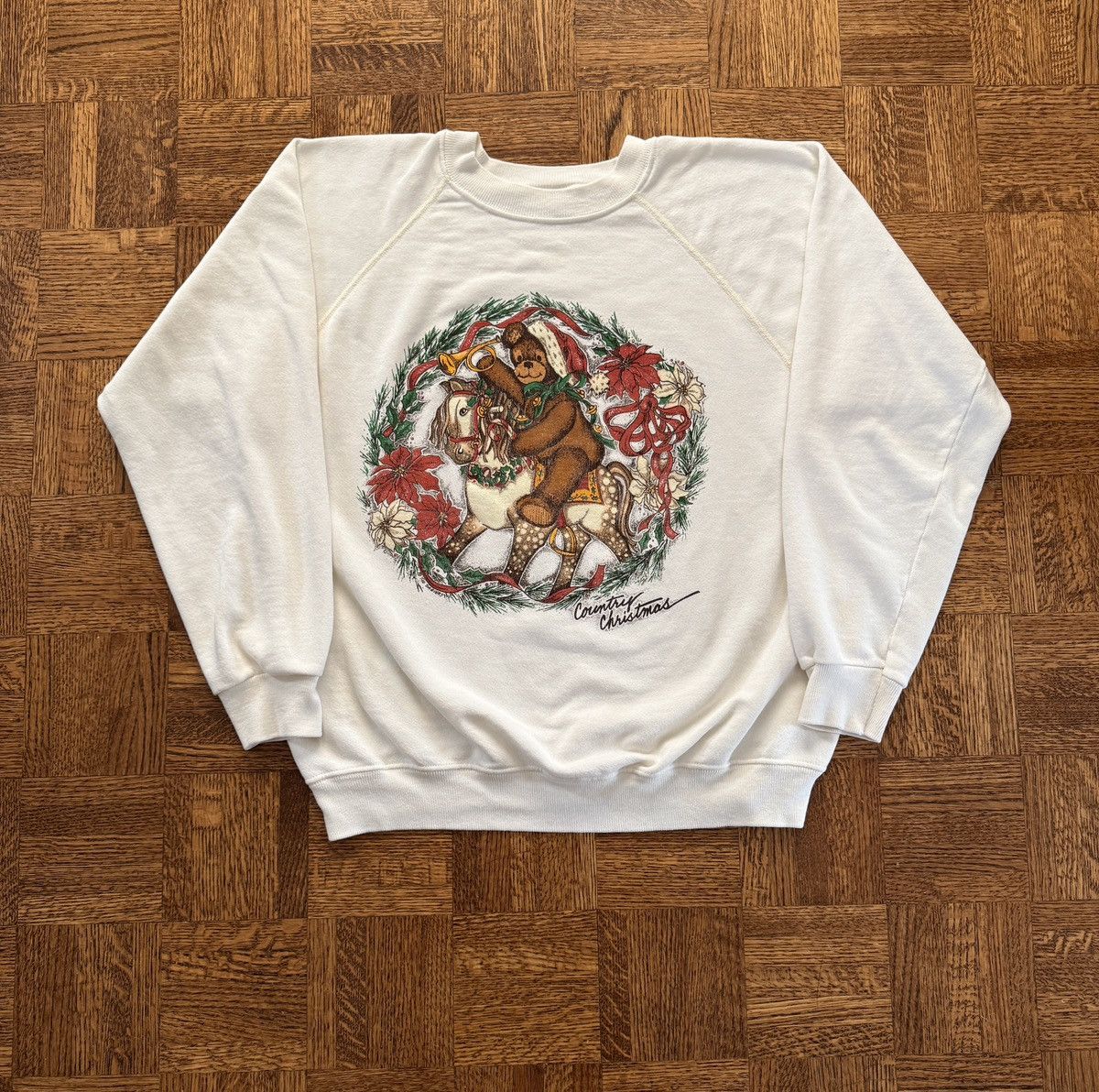 Vintage Vintage Christmas Teddy Bear Wreath Crewneck Sweatshirt Size US L / EU 52-54 / 3 - 1 Thumbnail