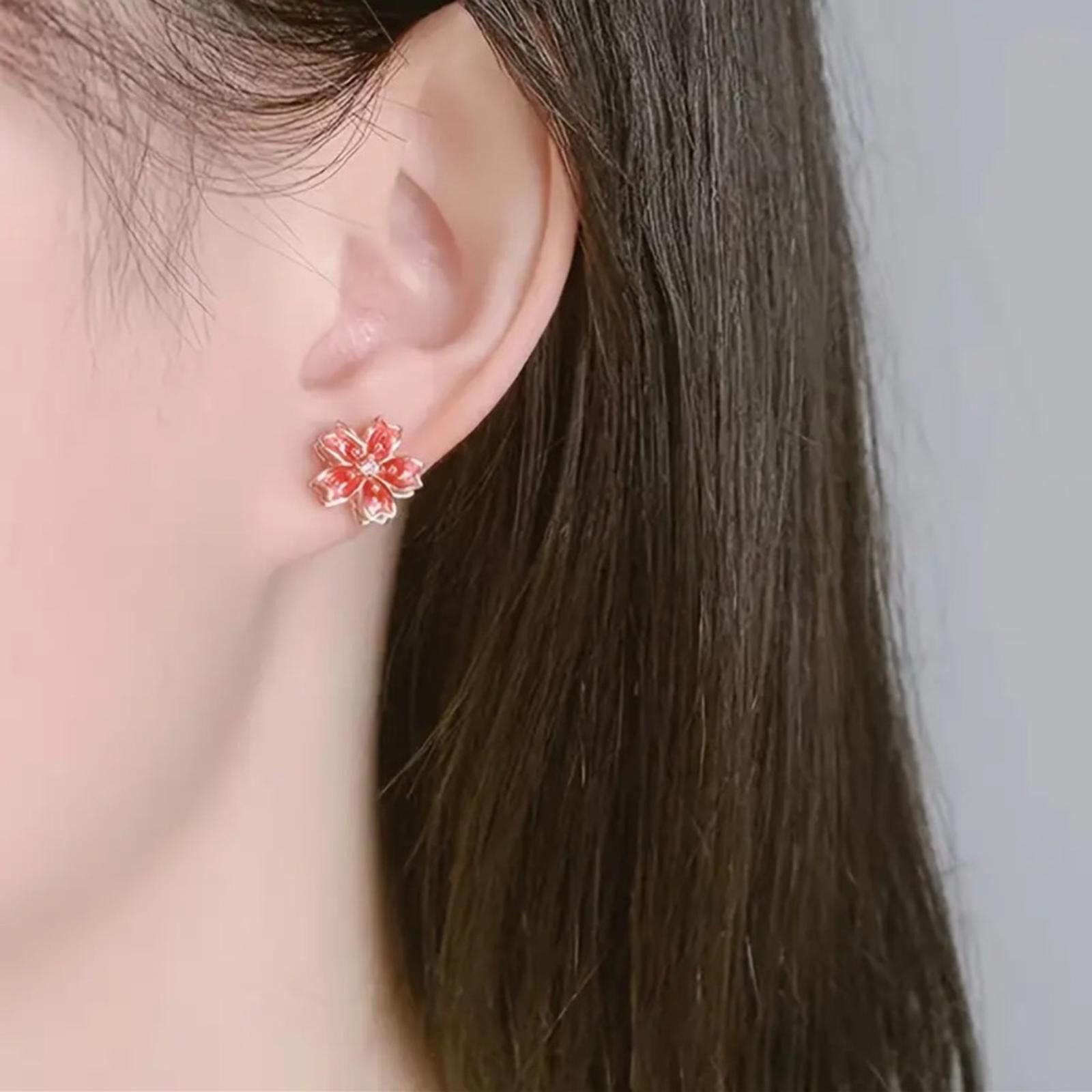 Designer Pink Floral Stud Earrings New Size ONE SIZE - 2 Thumbnail