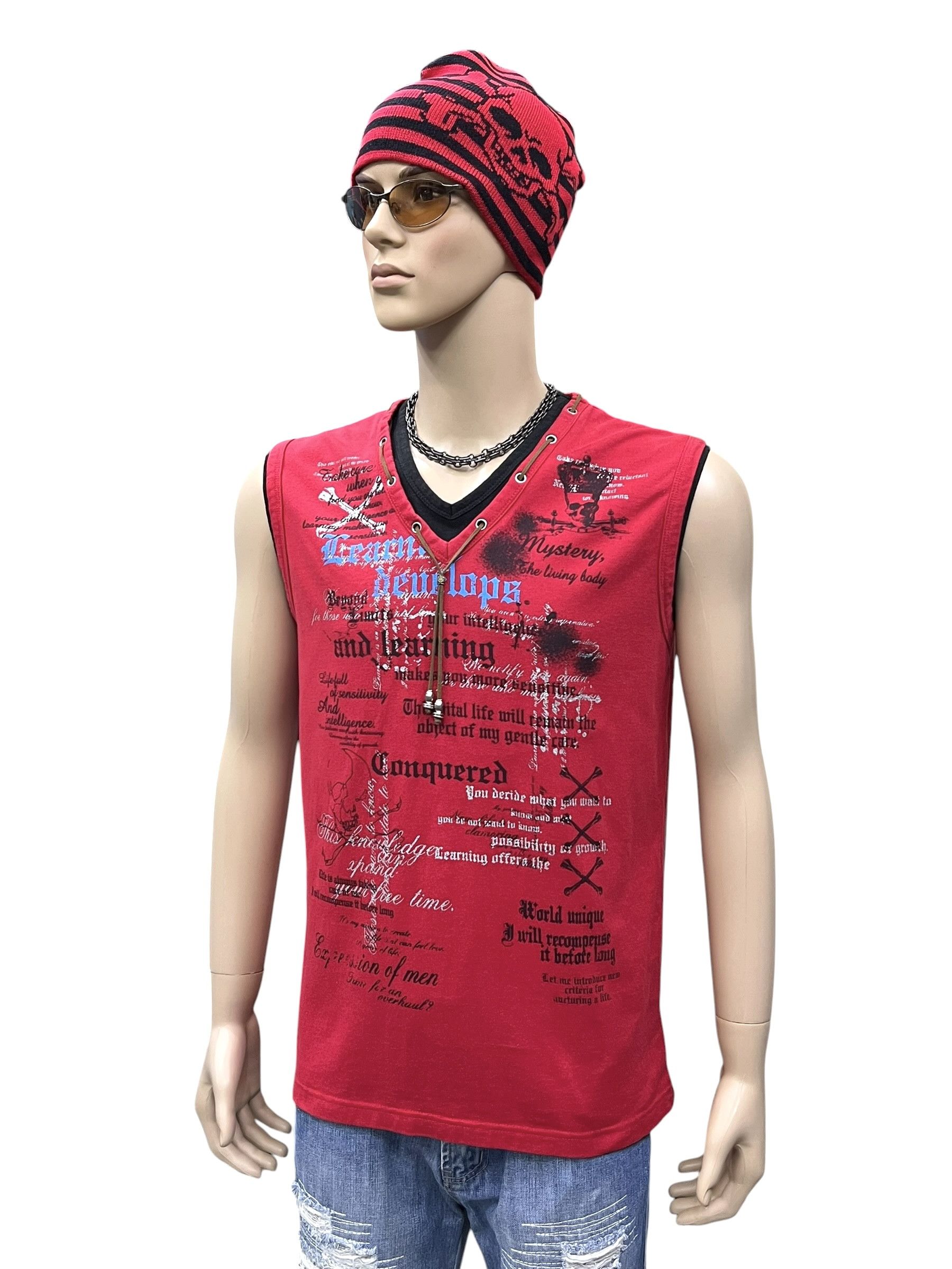 Punk and Yo 🔥💀Beaumont Carr Punk Poem Laced V-Neck Sleeveless y2k Tee Size US M / EU 48-50 / 2 - 2 Thumbnail