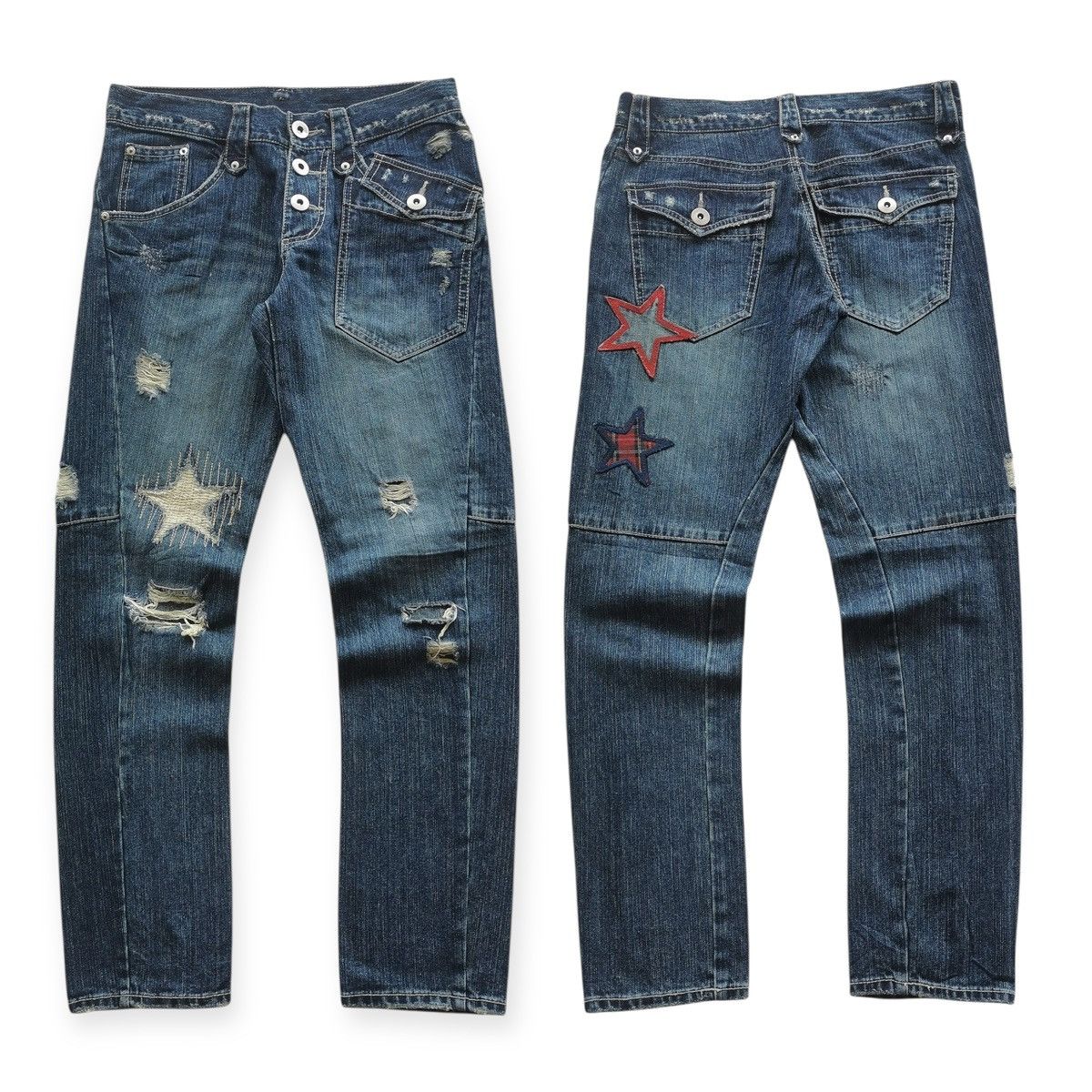 Kapital Distressed denim jeans with star patches Size US 30 / EU 46 - 1 Thumbnail
