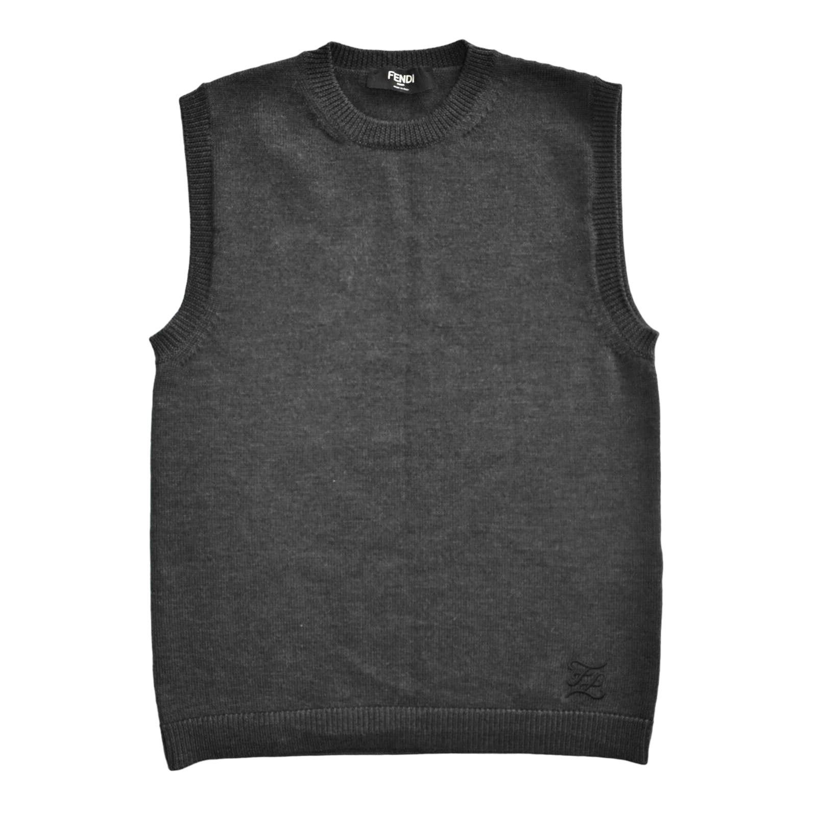 Fendi FENDI Dark Grey Wool Knit W/Logo Crewneck Sweater Vest Sz 46 Size US S / EU 44-46 / 1 - 1 Thumbnail