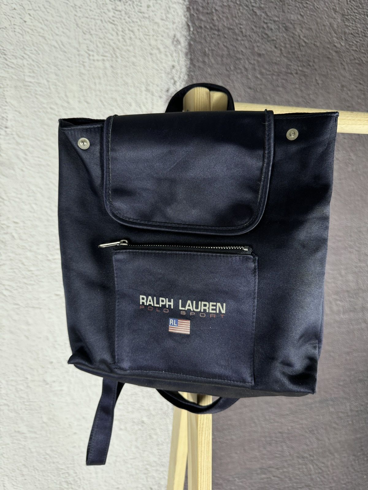 RARE vintage on sale polo sport ralph lauren bucket bag sling backpack blue and leather