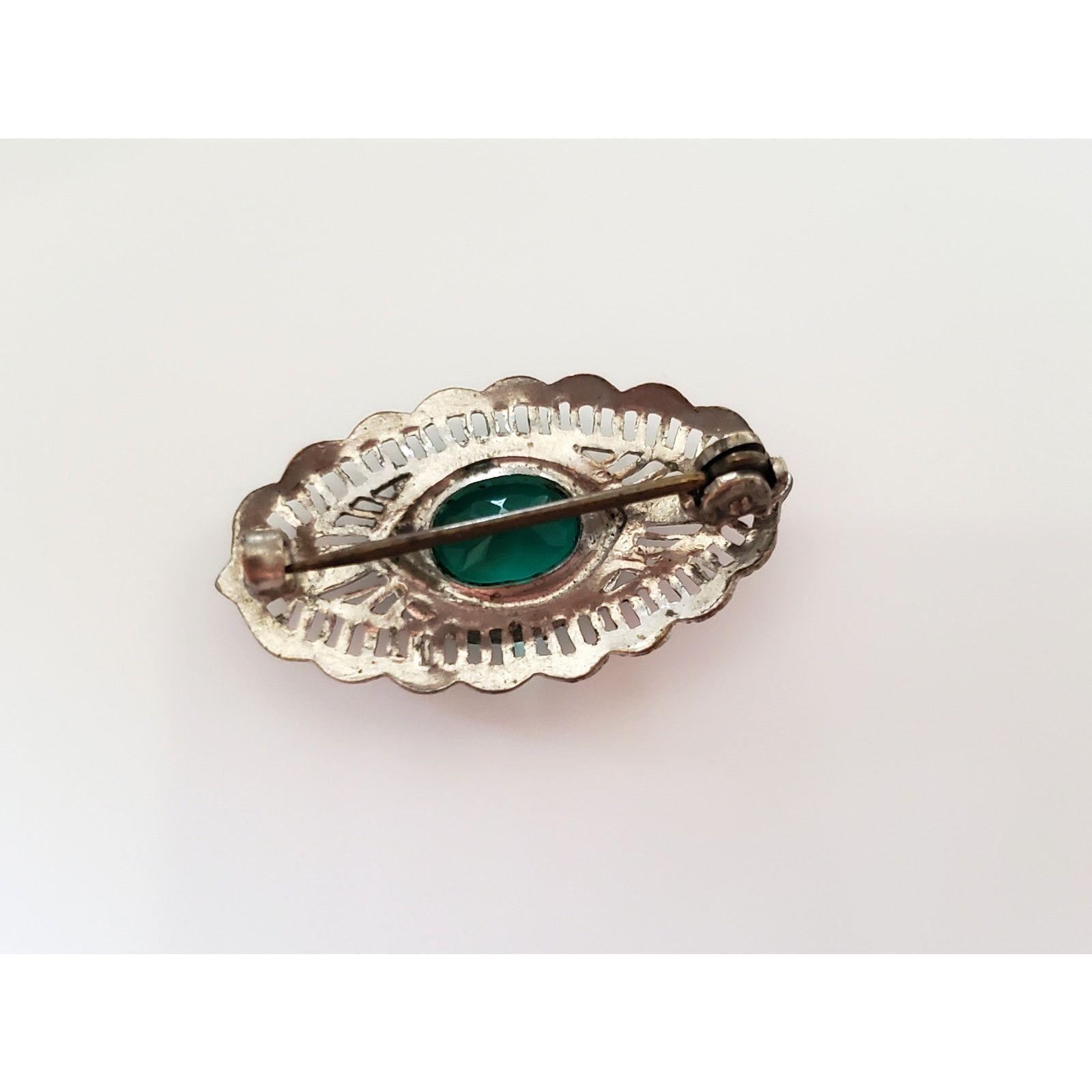 Other Antique Art Deco Green Glass Filagree Brooch Size ONE SIZE - 4 Thumbnail