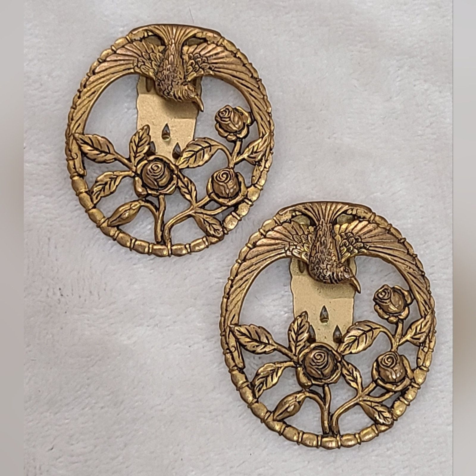Antique Art Deco Bird & Flowers Fur Clip - Set Of 2