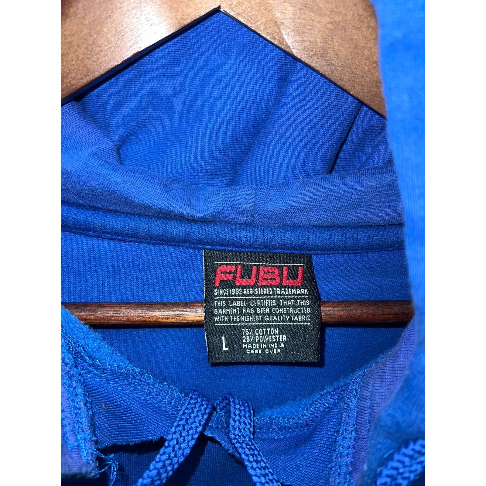 Vintage Fubu Sports Collection Hoodie Blue Pullover Cut Neck Y2K L Size US L / EU 52-54 / 3 - 6 Thumbnail