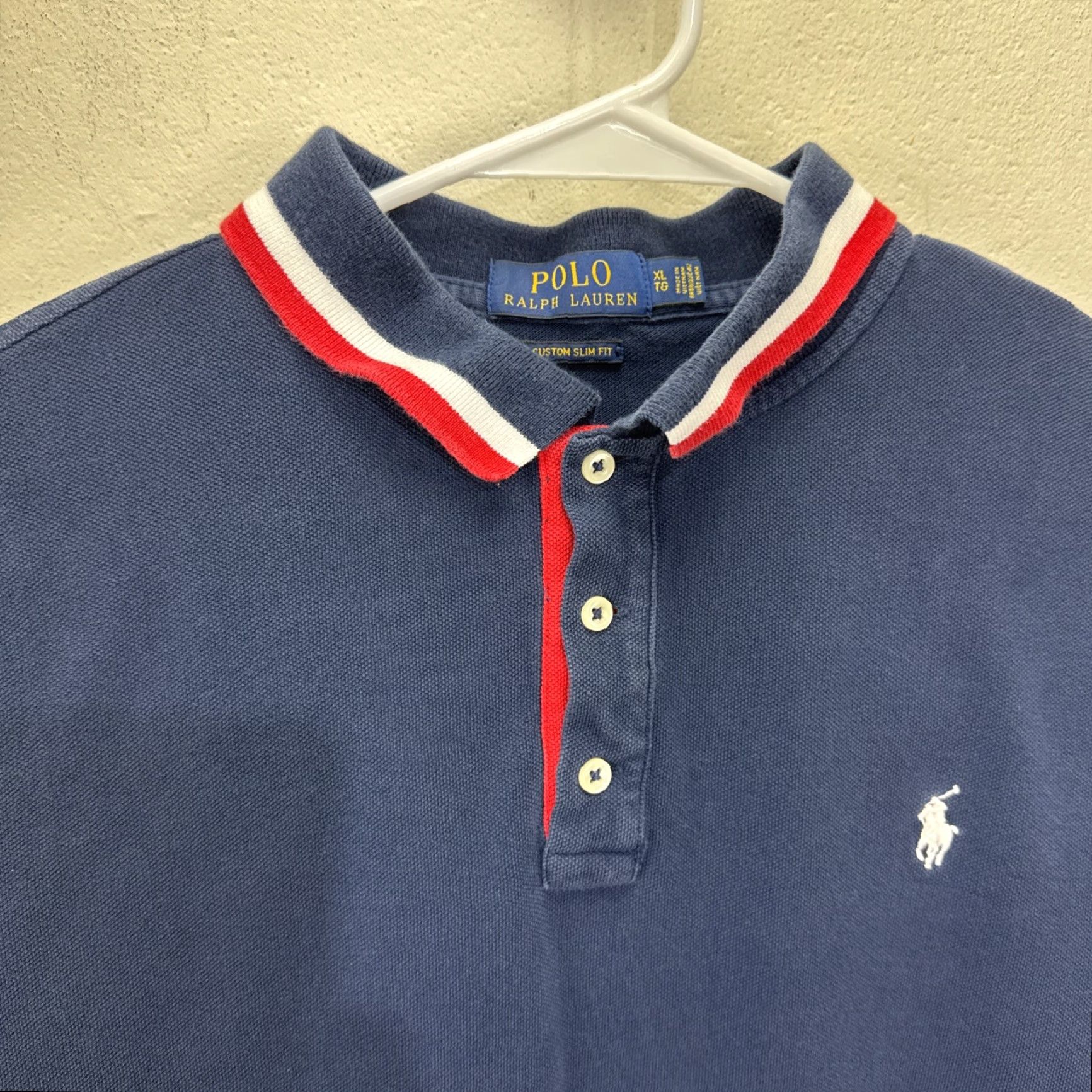 Polo Ralph Lauren VINTAGE Polo Ralph Lauren Mens XL Slim Fit Polo Shirt Navy Short Sleeve Cotton Classic Striped Embroidered Logo Size US XL / EU 56 / 4 - 3 Thumbnail