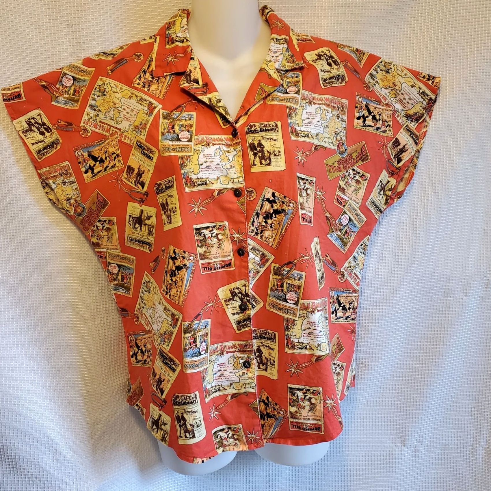 Vintage VINTAGE Roughriders Blouse Shirt Womens L Orange Graphic Print Cap Sleeve Western Cowboy 90s Size L / US 10 / IT 46 - 4 Thumbnail