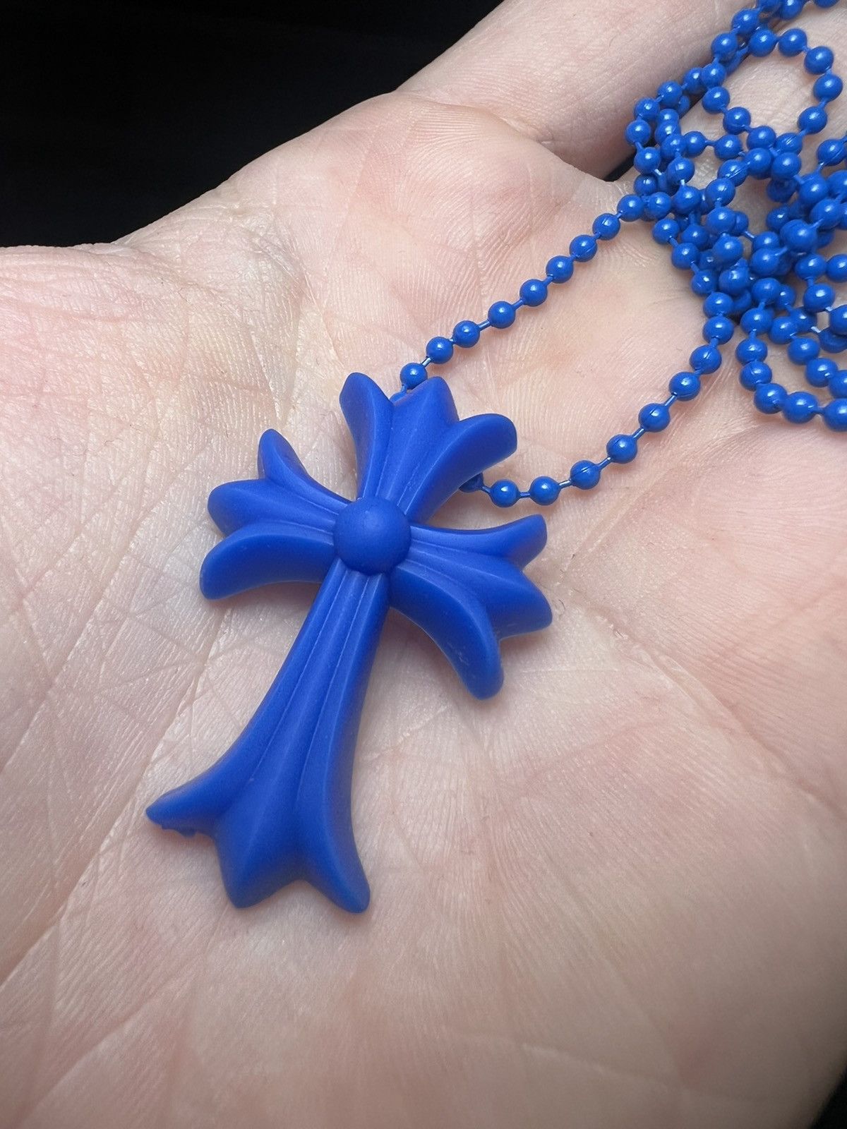image of Chrome Hearts Blue Silichrome Silicone Cross Chain, Men's