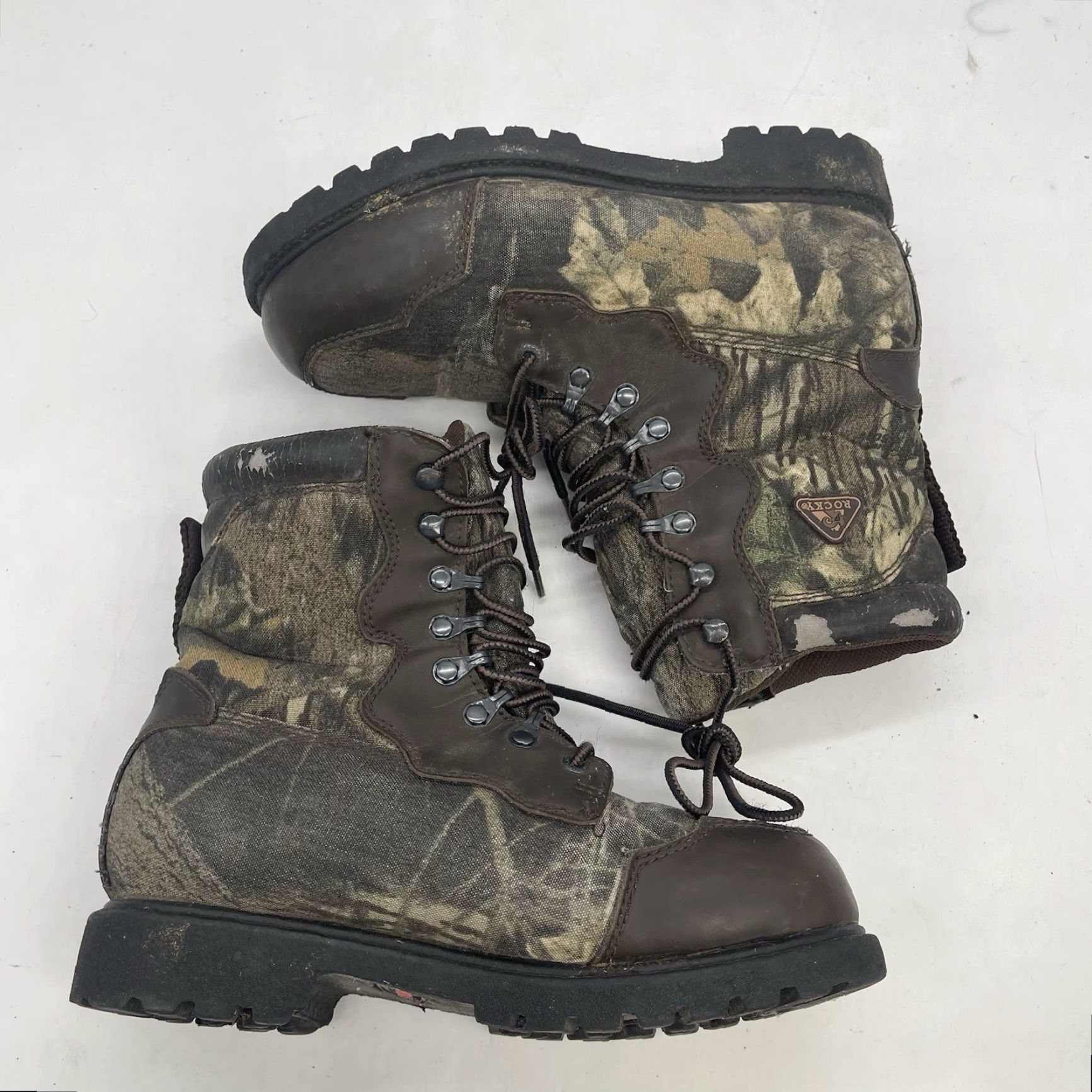 Vintage ROCKY THINSULATE Boots Mens 6 Camouflage Hunting Hiking Workwear Lace Up Mid-Calf Brown Leather Upper Synthetic Size US 6 / EU 39 - 5 Thumbnail