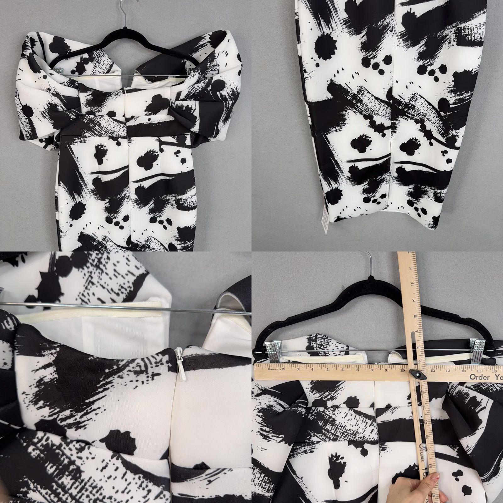 Vintage ASOS DESIGN Dress Womens 8 White Black Graphic Bow Off Shoulder Bodycon Pencil Size M / US 6-8 / IT 42-44 - 8 Thumbnail