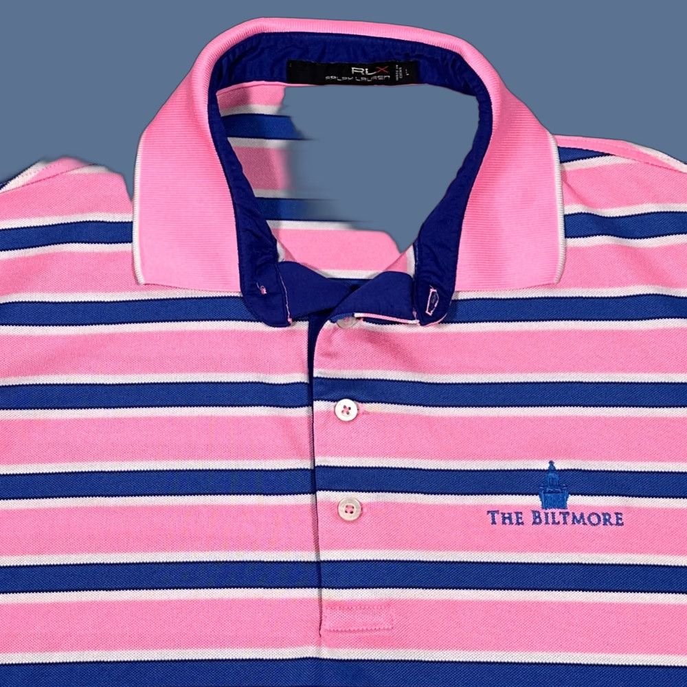 RLX Ralph Lauren RLX Ralph Lauren Polo Shirt Mens Large Pink Blue Stripe Biltmore Stitched Logo Size US L / EU 52-54 / 3 - 1 Thumbnail