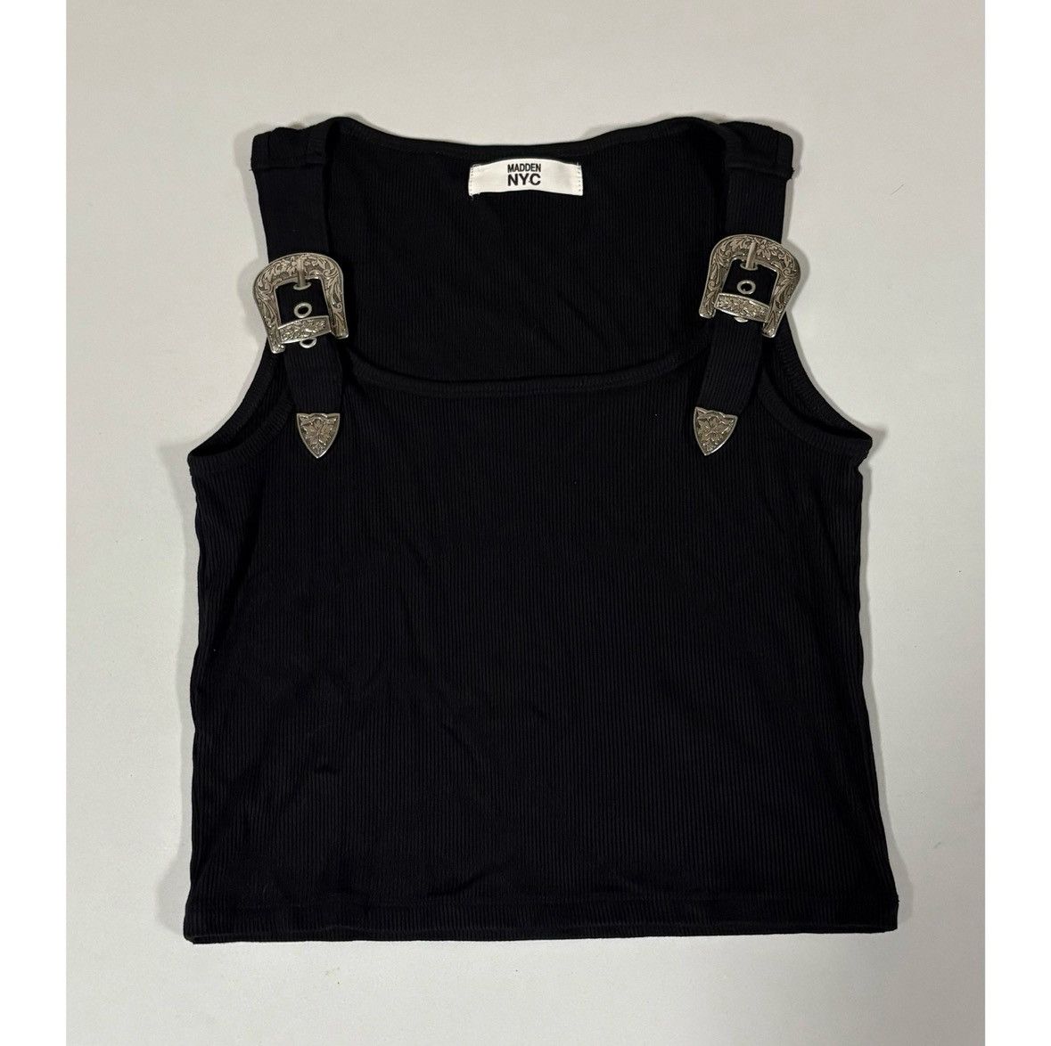 Steve Madden Steve Madden Black Silver Belt Buckle Tank Top Shirt Size S⛓️ Size S / US 4 / IT 40 - 2 Thumbnail