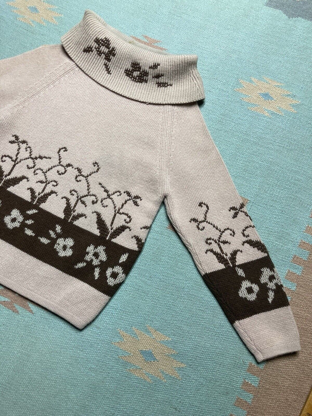 Vintage VTG knit sweater flowers floral Jane hunter wide collar M Size M / US 6-8 / IT 42-44 - 2 Thumbnail