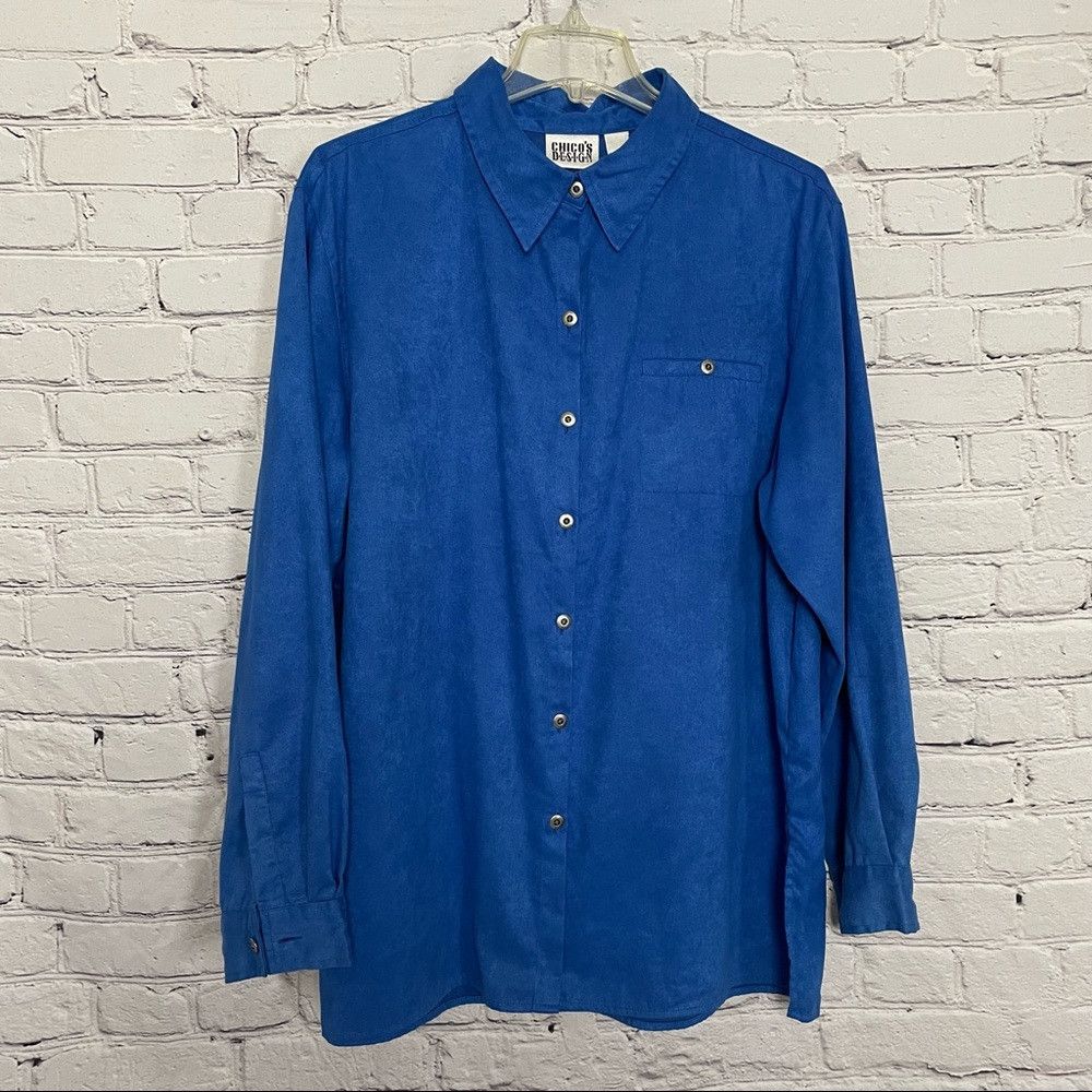 Chicos Chico’s Design Royal Blue Suede Feel Button Down Shirt Size Size XL / US 12-14 / IT 48-50 - 1 Thumbnail