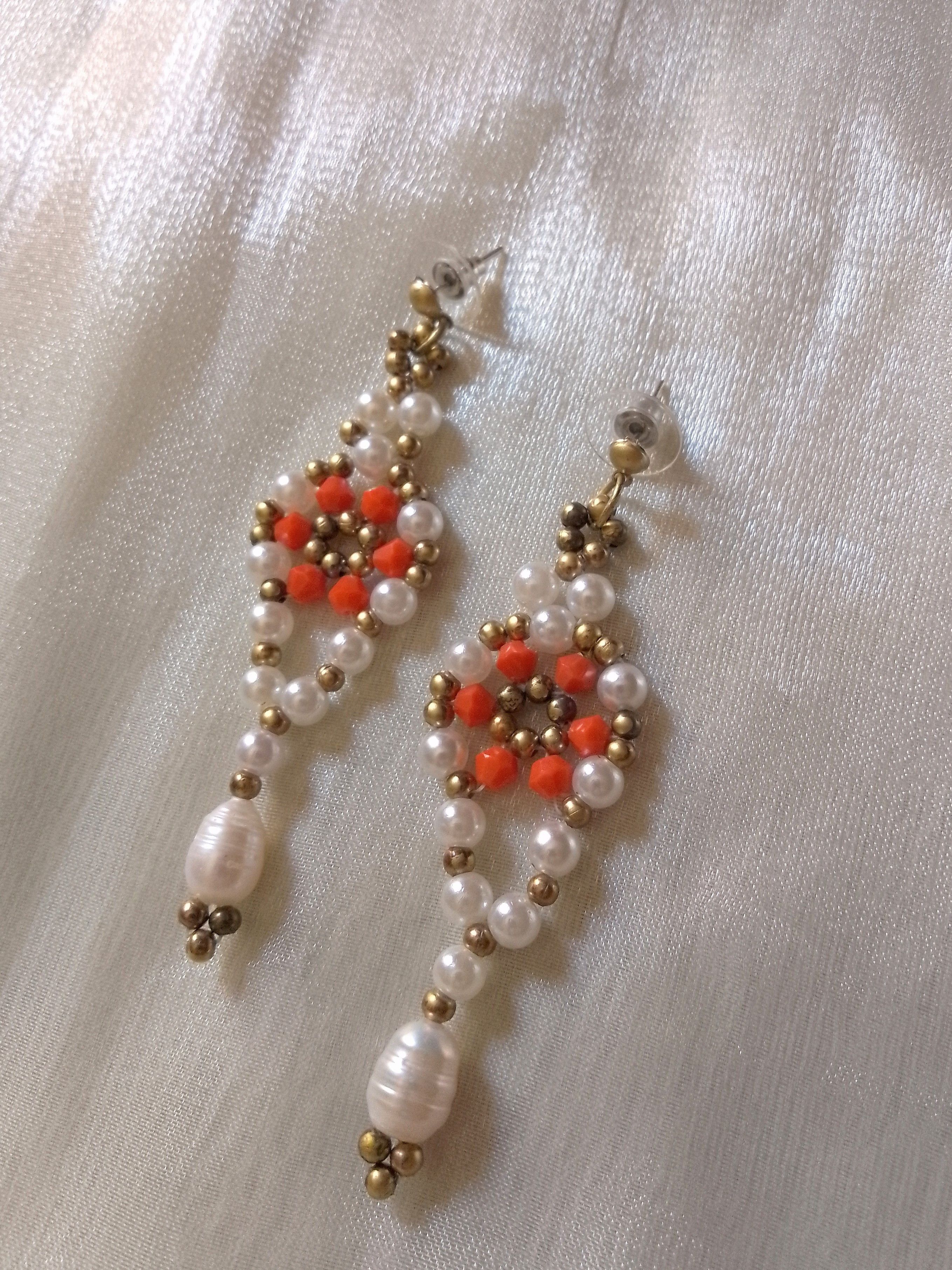 Handmade Dangling earrings with Freshwater pearls Vintage style Size ONE SIZE - 1 Thumbnail