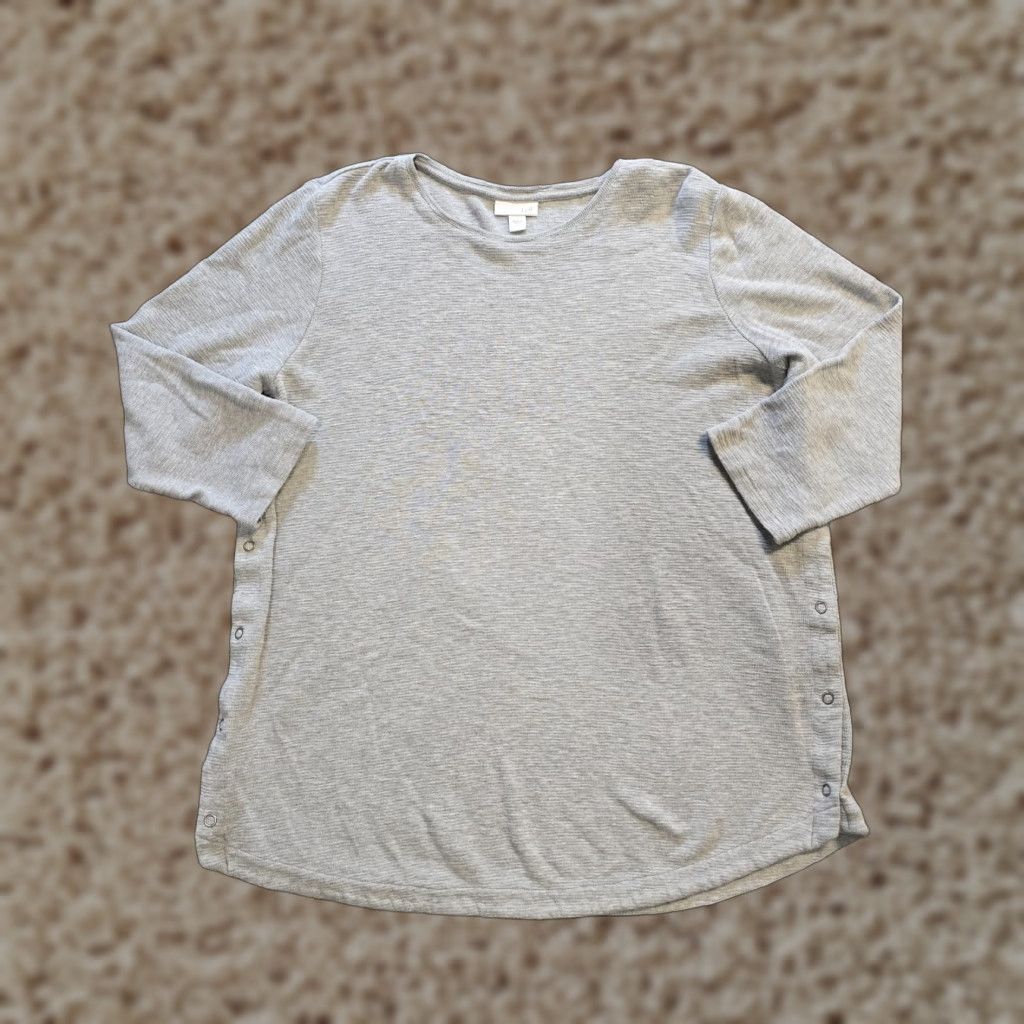 J. Jill J. Jill Top Women L Gray Thermal Textured Side Button 3/4 Sleeve Casual Shirt Size L / US 10 / IT 46 - 1 Thumbnail