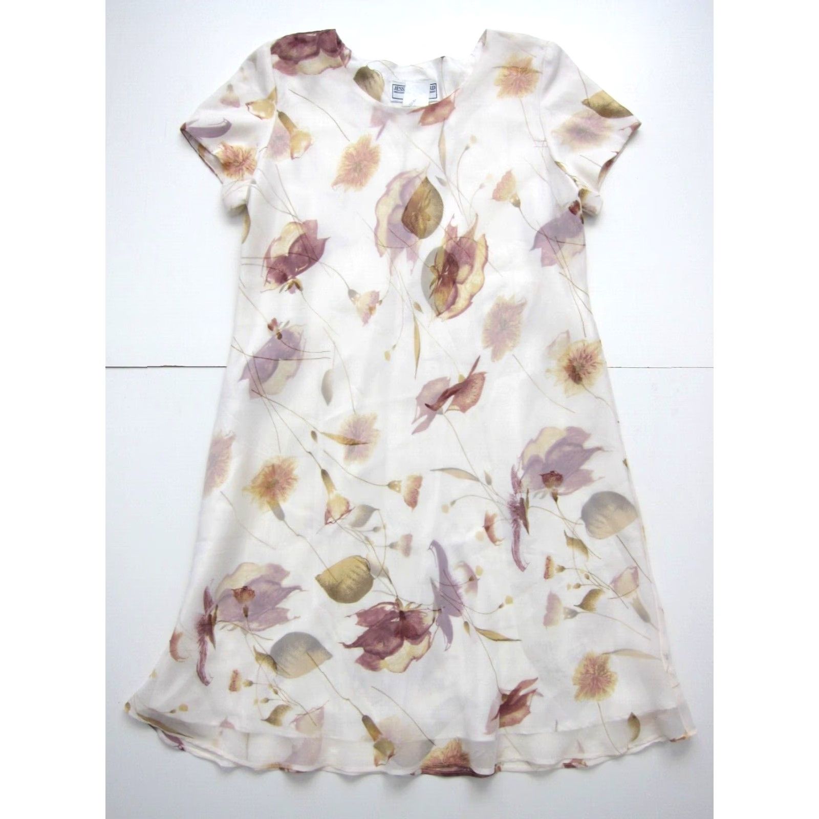 Vintage Vtg Jessica Howard Sheath Dress 10 Petite Pink Floral Satin Short Sleeve Round Neck Pullover Dress 100% polyester Size 32" / US 10 / IT 46 - 2 Thumbnail