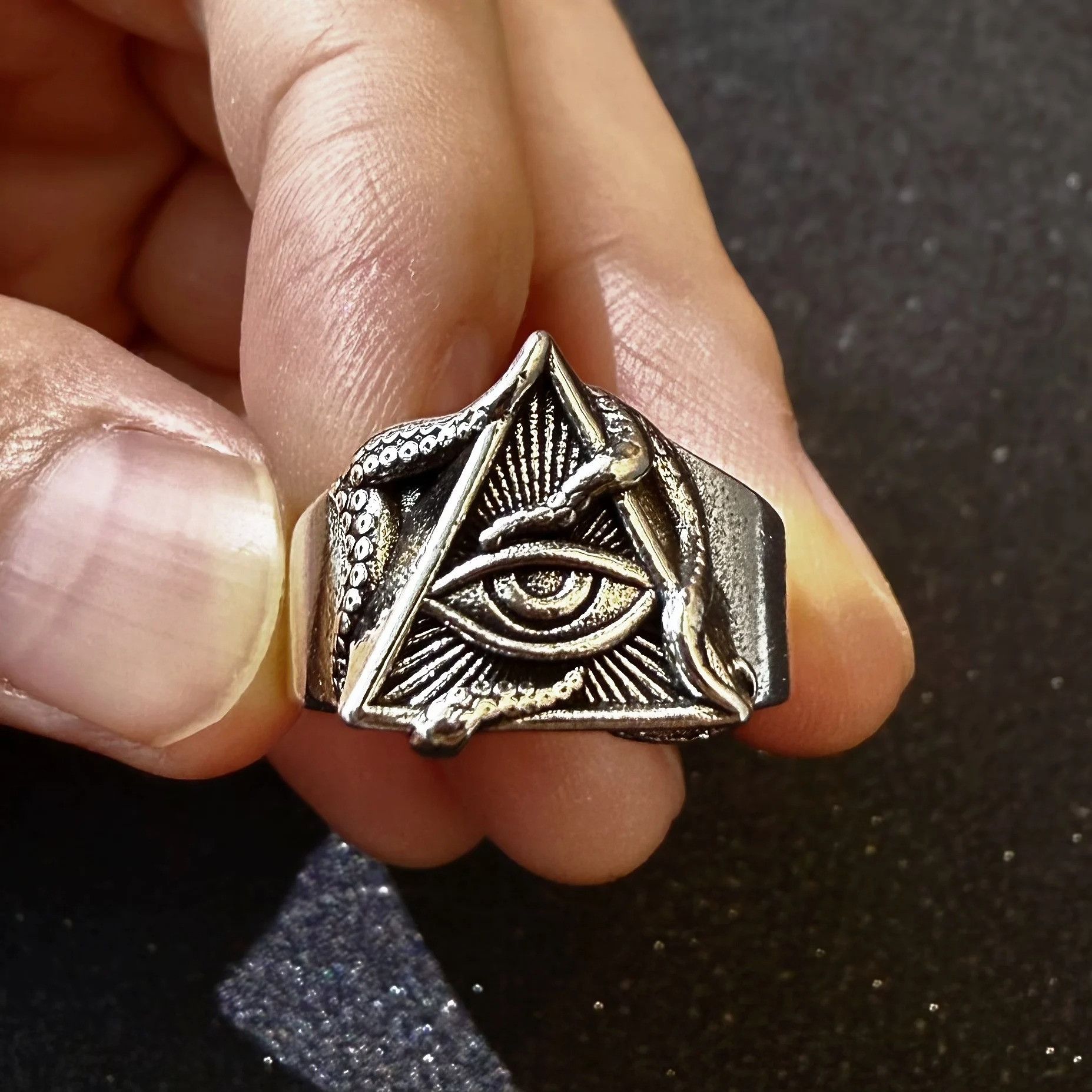Vintage Retro Eye of Providence Adjustable Open Ring Size ONE SIZE - 6 Thumbnail