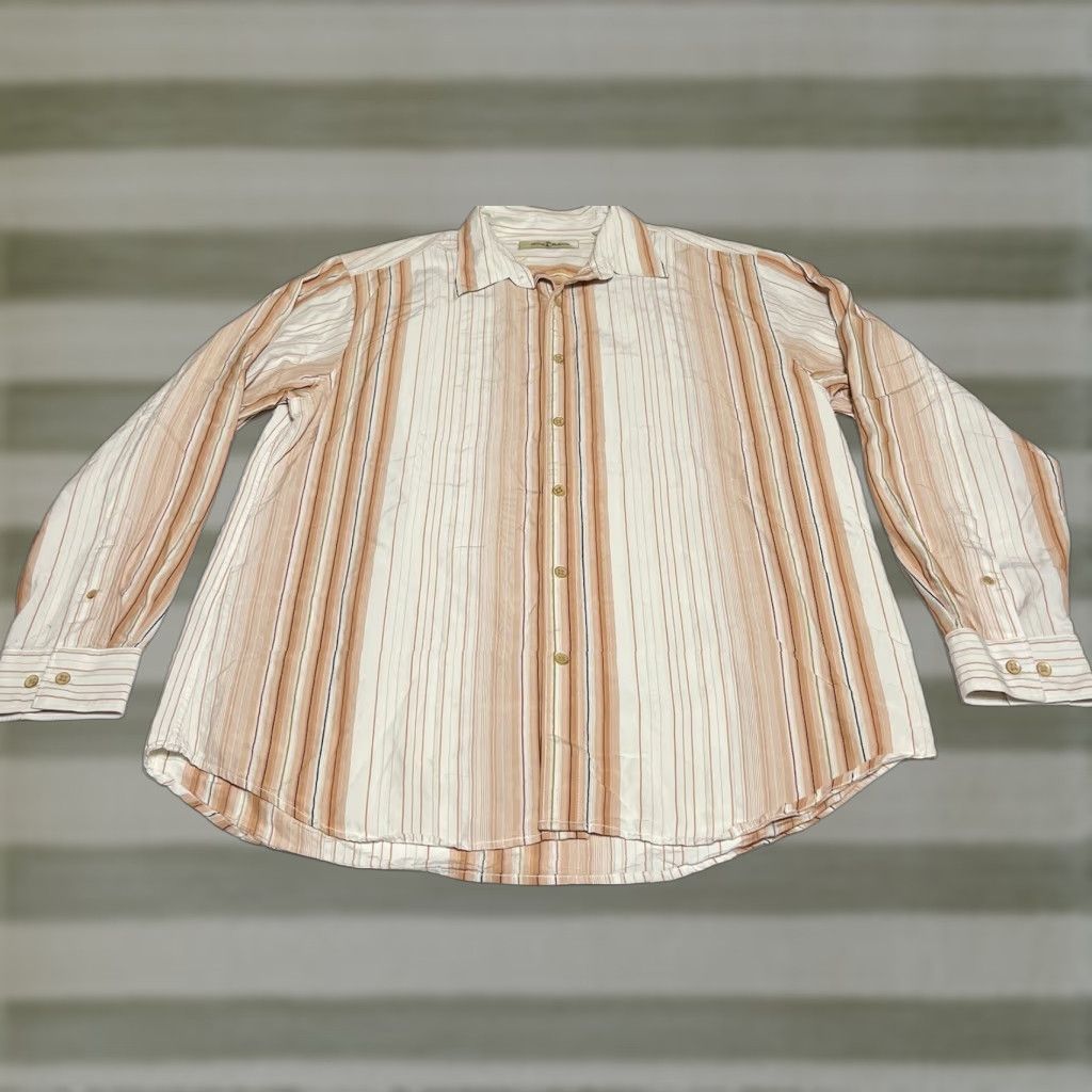 Tommy Bahama Tommy Bahama Shirt Mens L Button Front Silk Vertical Stripe Long Sleeve Multicolor Aloha Beach Hawaiian Vacation Resort Size US L / EU 52-54 / 3 - 1 Thumbnail