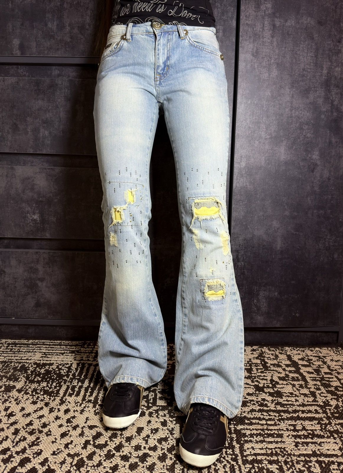 Vintage SS05 Dolce Gabbana Rhinestone Flare Jeans Y2K