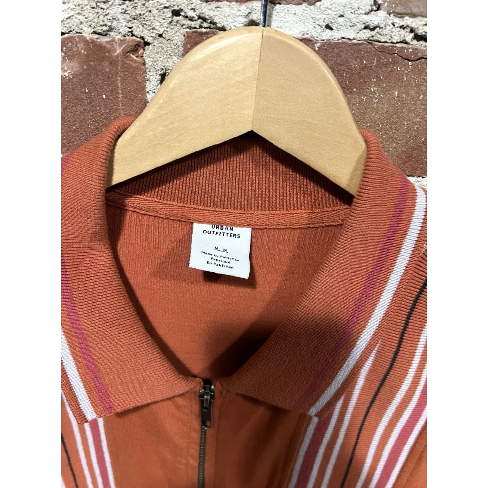 Urban Outfitters Urban Outfitters Shirt Zip Up Mens Orange Striped Collared Medium Size US M / EU 48-50 / 2 - 2 Thumbnail
