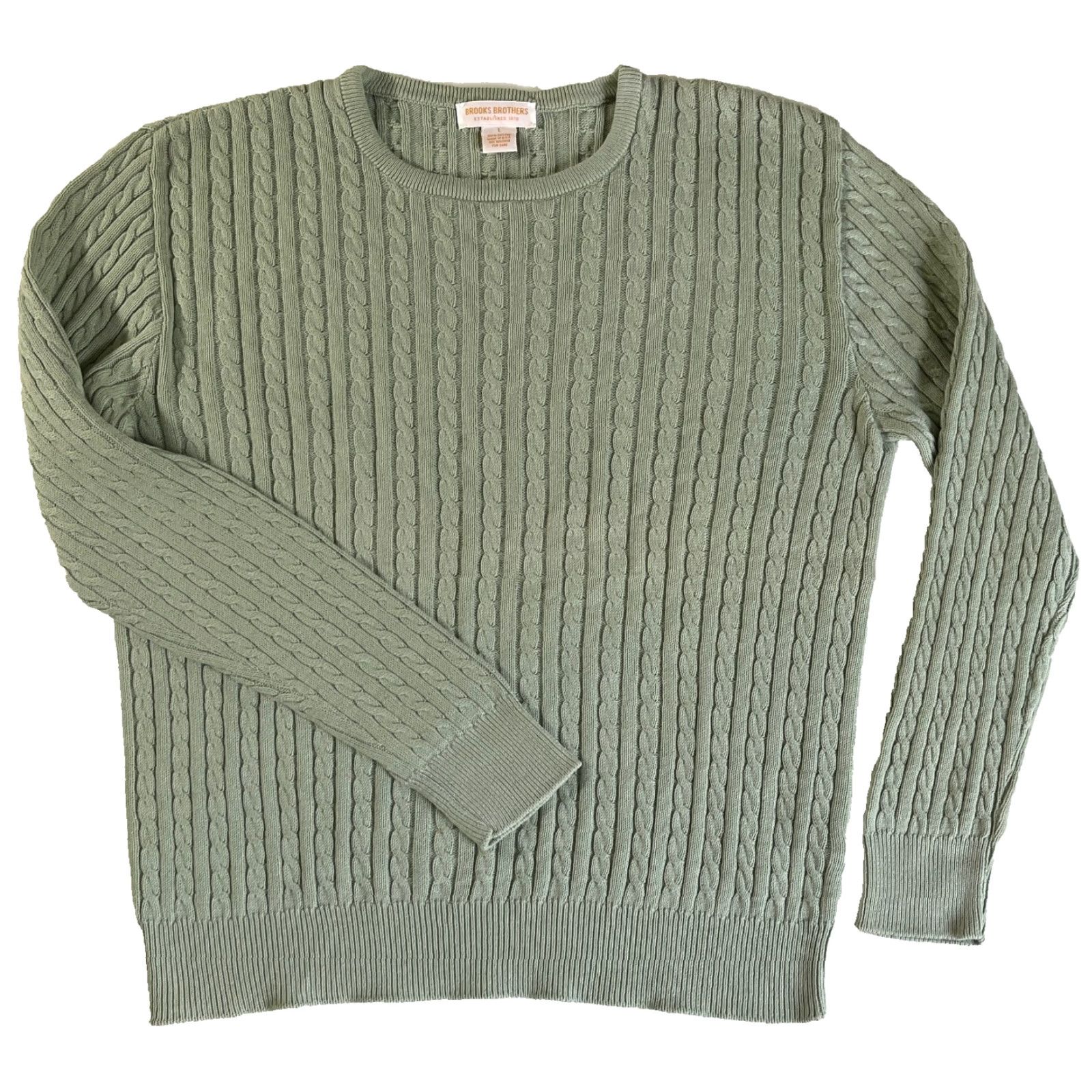 Brooks Brothers VINTAGE Brooks Brothers Women's Cable Knit Crewneck Sweater Size L Green 100% Cotton Pullover Crew Neck Knit Sweater Womens Size L / US 10 / IT 46 - 2 Thumbnail