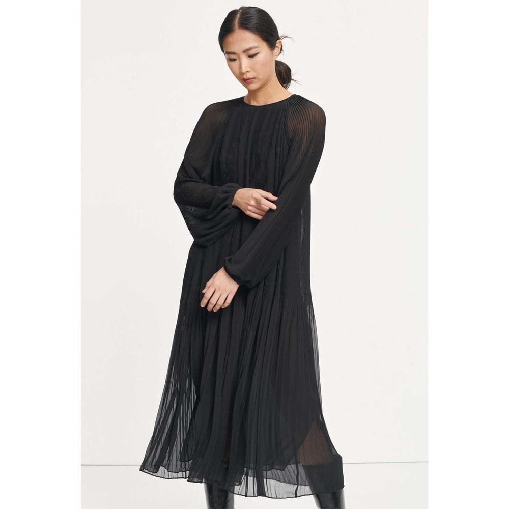 image of Samsoe Samsoe Elena Black Pleated Maxi Dress, Women's (Size Medium)