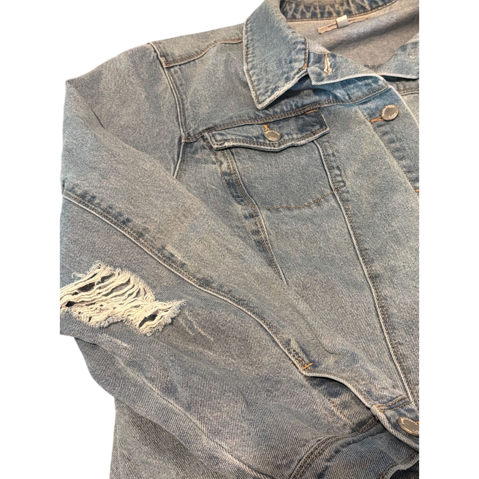 Haute Hippie Haute Hippie Tribe Distressed Light Wash Denim Jean Jacket S Size 3XL / US 20-22 - 3 Thumbnail