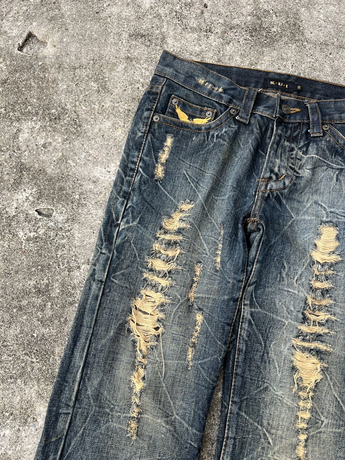 Vintage 💥Flare💥Japanese Brand Kui Distress Jeans Very Rare Size US 30 / EU 46 - 10 Thumbnail