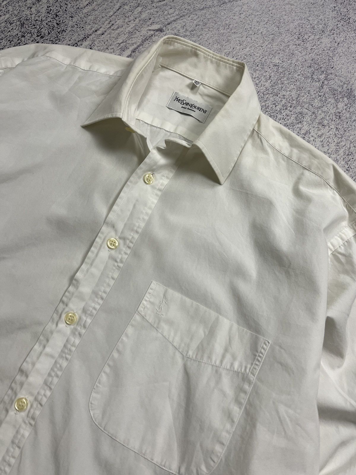 Vintage × Yves Saint Laurent Vintage 90s Yves Saint Laurent Pocket Logo Button Up Shirt Size US L / EU 52-54 / 3 - 4 Thumbnail