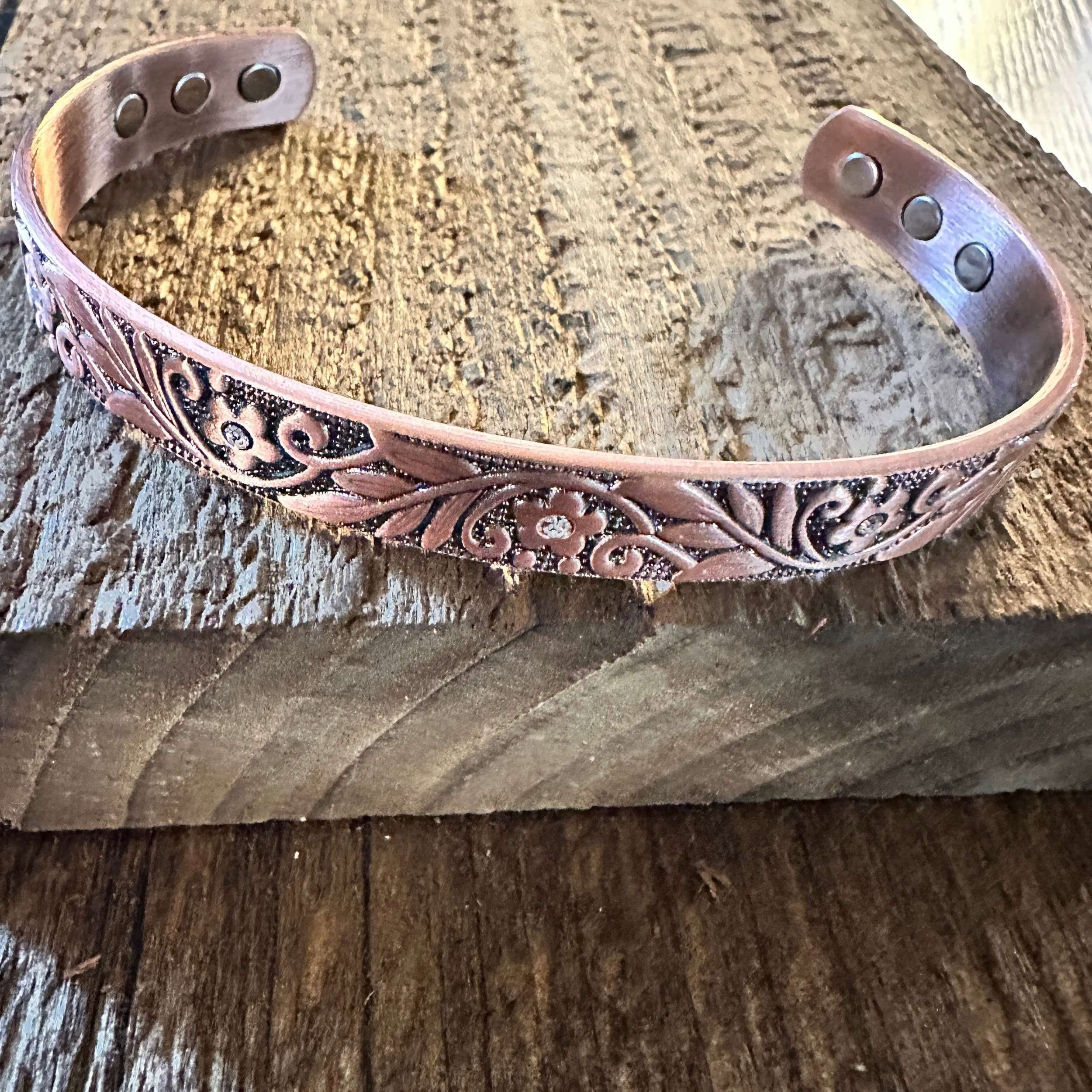 Other Boho Copper Floral Cuff Bangle Bracelet, Arthritis Relief, G Size ONE SIZE - 4 Thumbnail