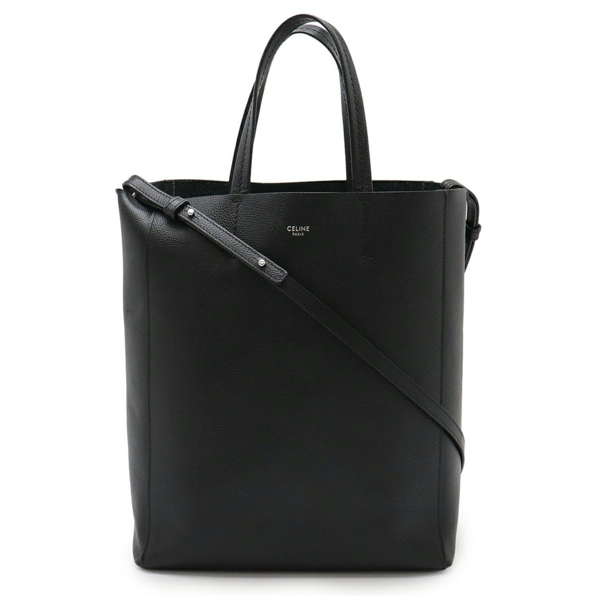 Celine Vertical Cabas Small Tote Bag Handbag Shoulder Leather Black 189813, Women's