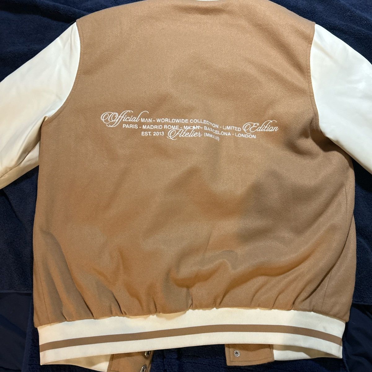 Boohoo BoohooMAN Tan/Brown Varsity Jacket Size US M / EU 48-50 / 2 - 4 Thumbnail