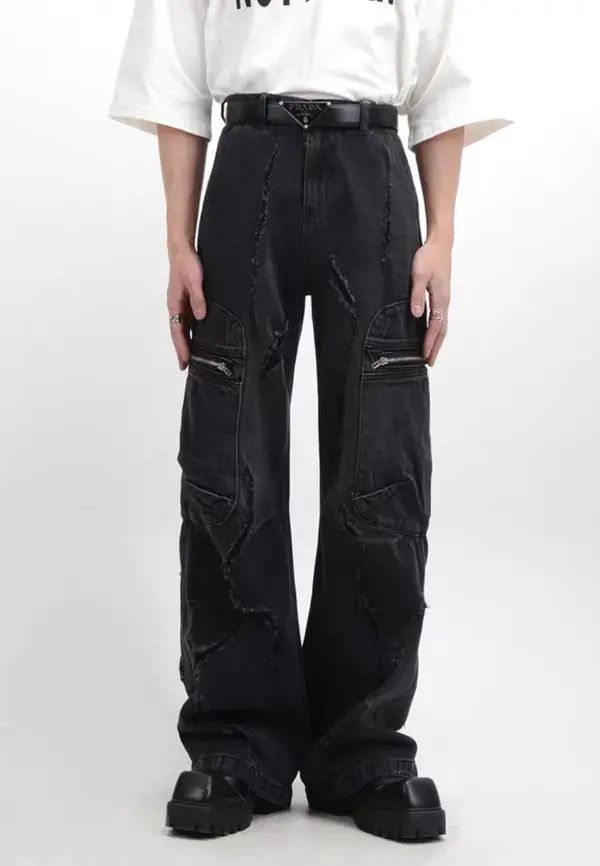 VIBE Retro raw edge washed distressed wide leg jeans Size US 34 / EU 50 - 1 Thumbnail