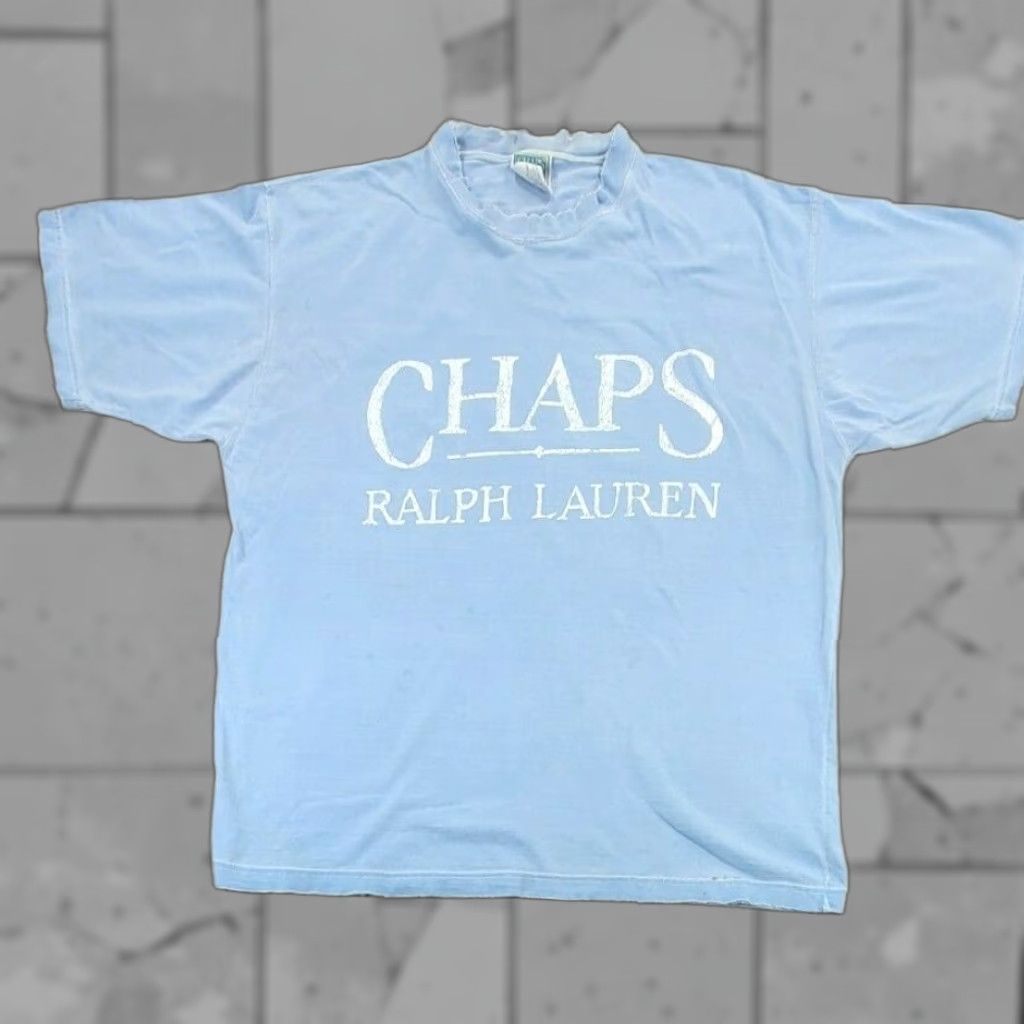 Chaps VINTAGE Chaps Ralph Lauren T Shirt XL 90s Light Blue Distressed Logo Crew Neck Short Sleeve Men Size US XL / EU 56 / 4 - 1 Thumbnail