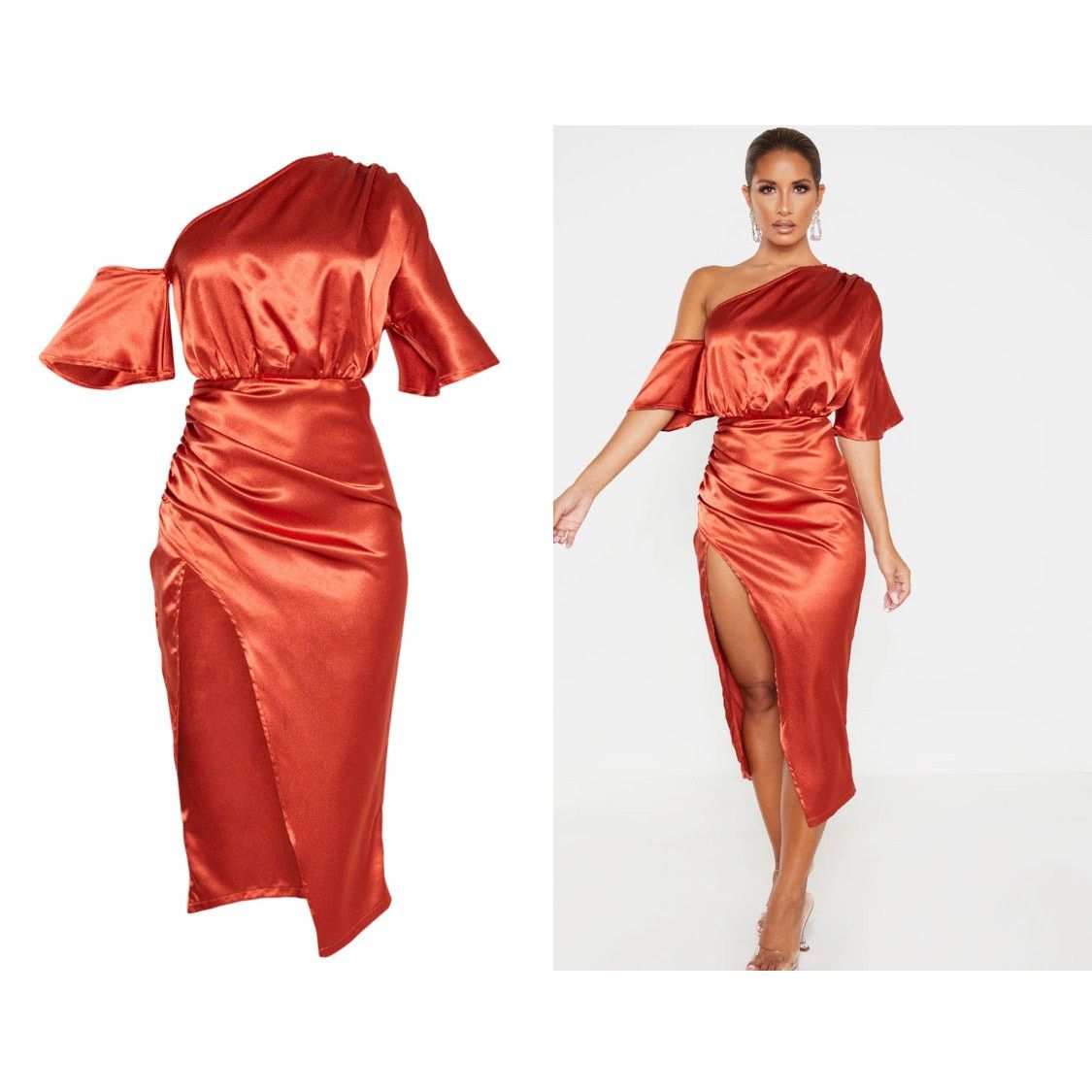 Other Pretty little things,NWT RUST SATIN DRESS S 12 Size XL / US 12-14 / IT 48-50 - 12 Thumbnail