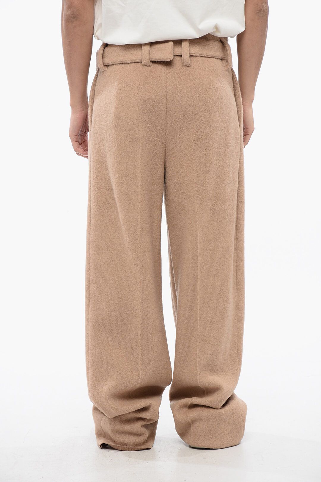 Jil Sander og1mm0625 Pleated Belted Wool Pant in Beige Size US 30 / EU 46 - 2 Thumbnail