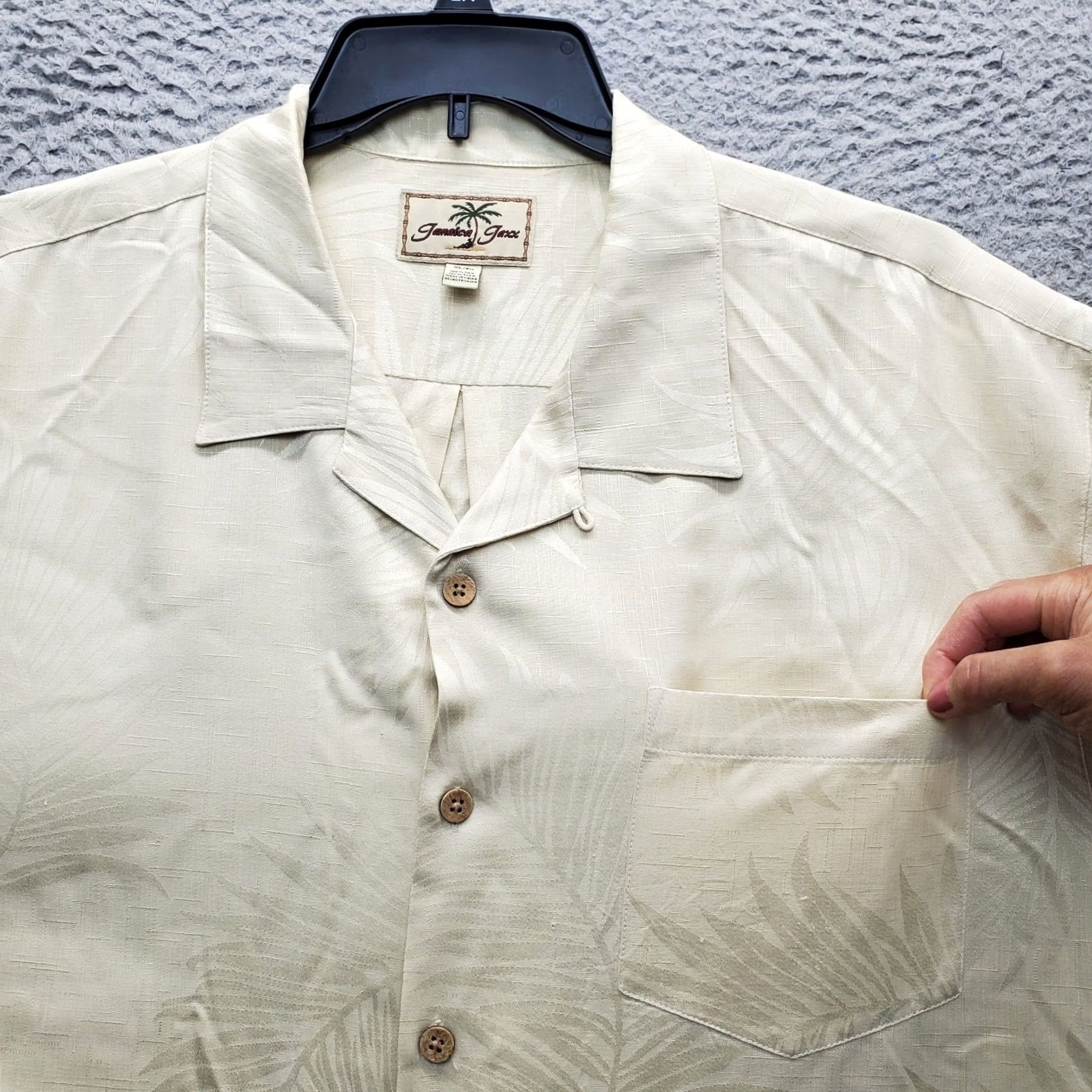 Vintage Jamaica Jaxx Hawaiian Shirt Men XL Tan Silk Tropical Texture Side Slit Button Up Size US XL / EU 56 / 4 - 5 Thumbnail
