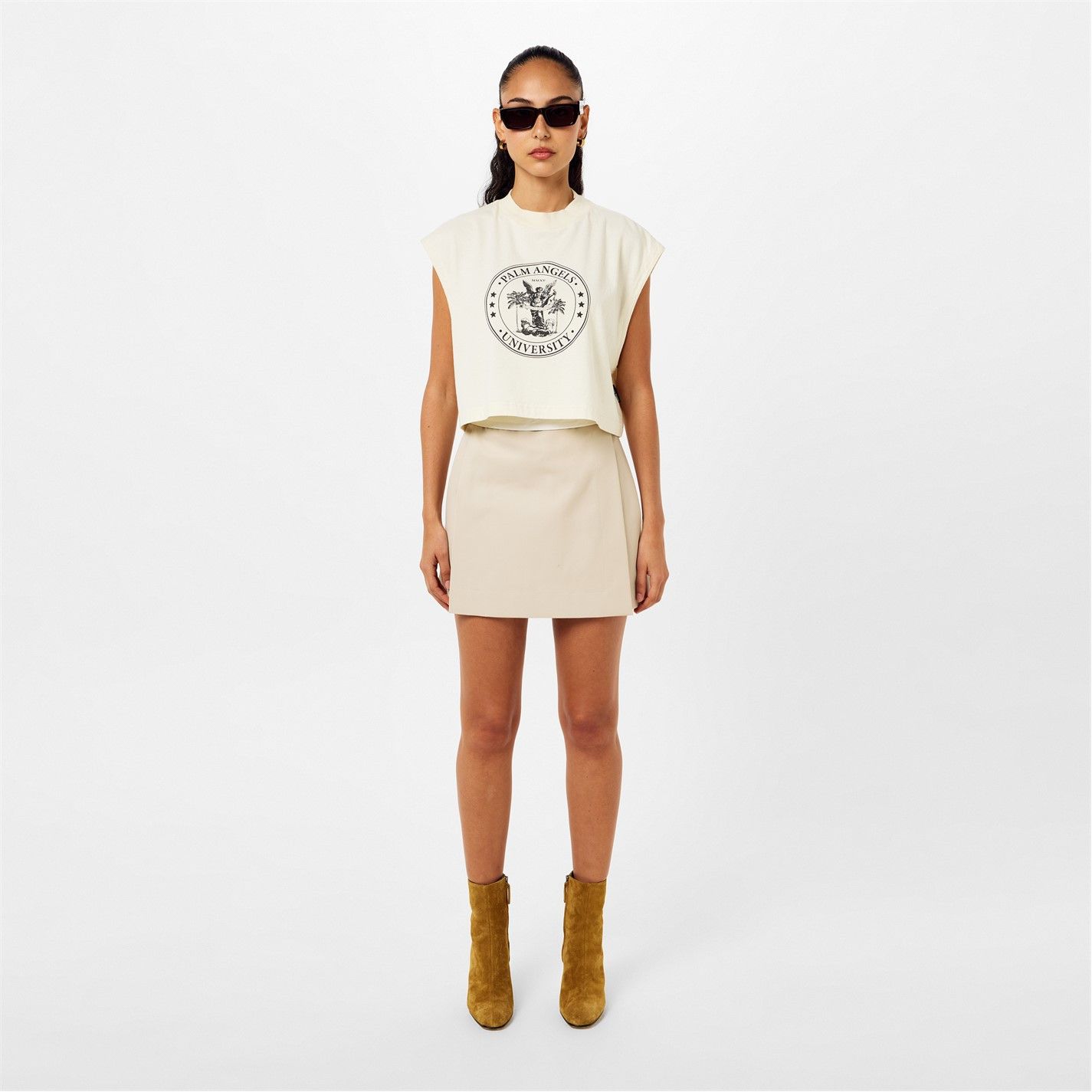 Palm Angels o1g2r1mq0425 Reverse Pleated Mini Skirt in Beige & White Size 29" - 6 Thumbnail