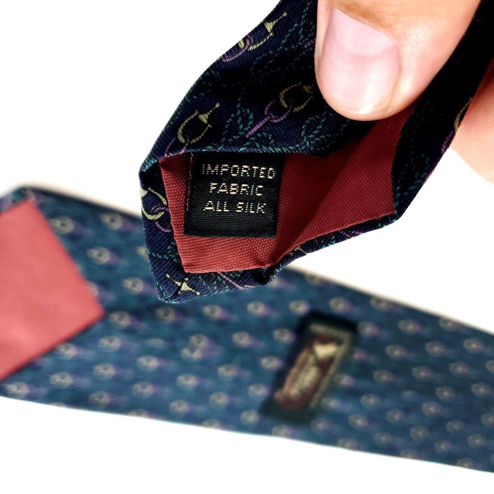 Bert Pulitzer Bert Pulitzer Blue Green Chains Print Wide Silk Tie Size ONE SIZE - 4 Thumbnail