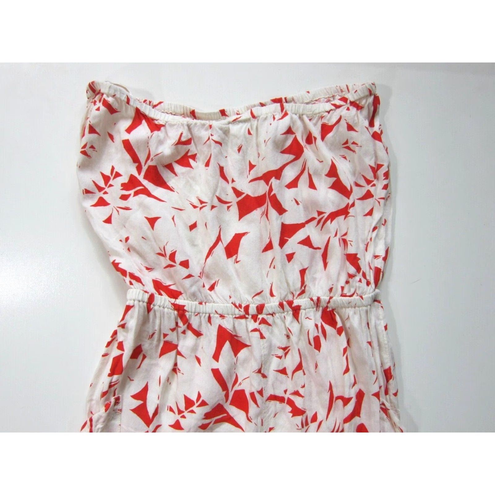 Vintage Roxy Romper Women XS Red Ivory 100% Rayon Strapless Geometric Pocket Jumper Size XS / US 0-2 / IT 36-38 - 4 Thumbnail
