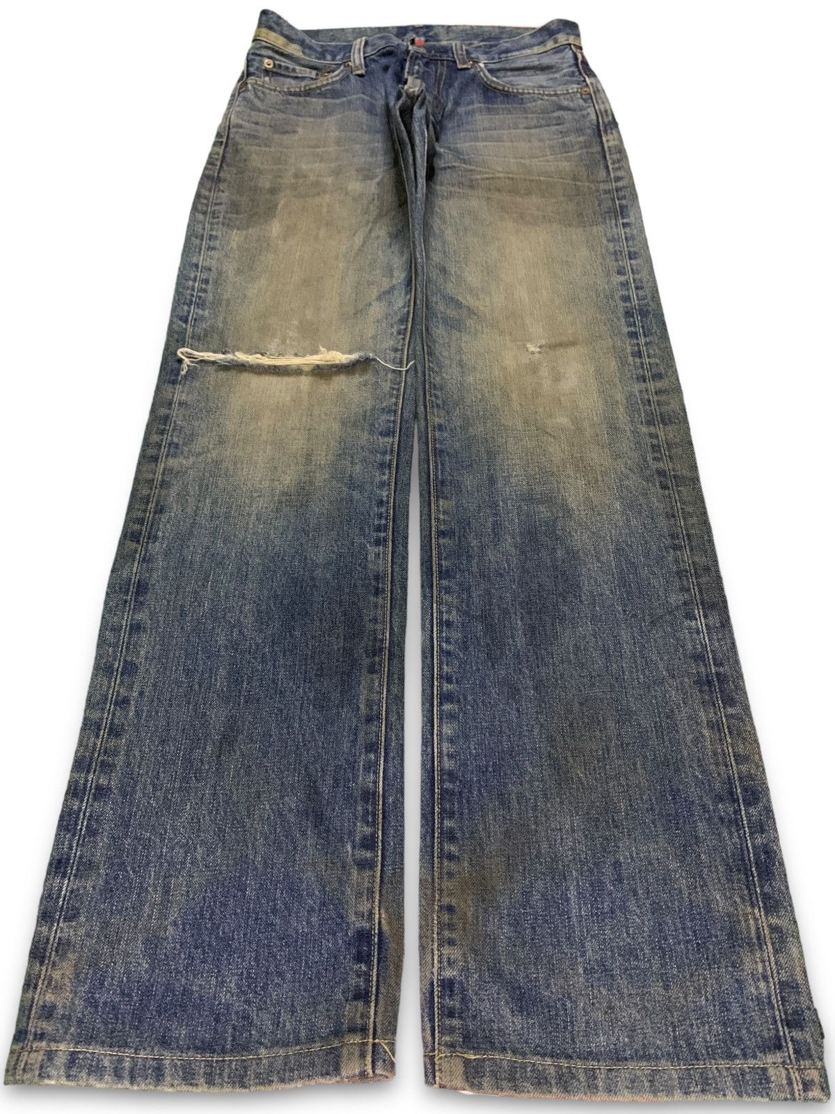 Japanese Brand × Uniqlo Vintage Japanese Uniqlo Mud Wash Distressed Loose Jeans Size US 29 - 1 Thumbnail