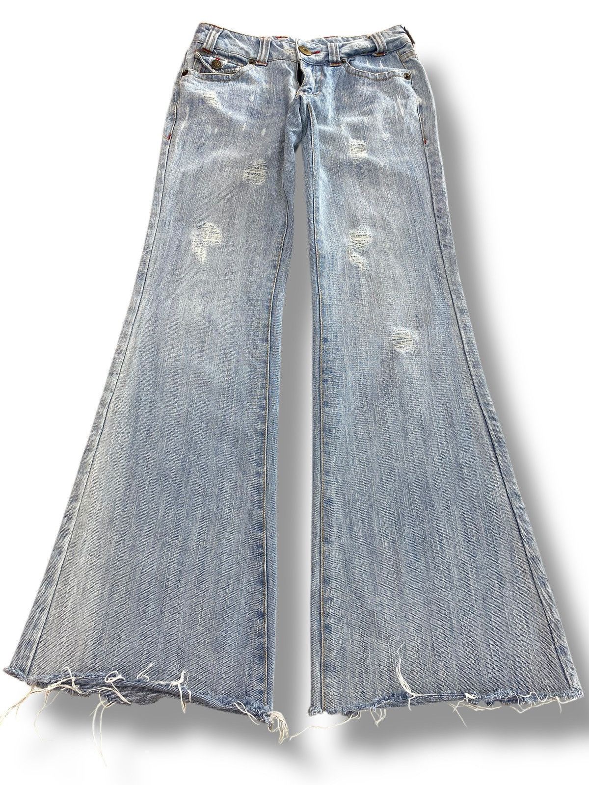 Japanese Brand Japanese Brand Light Wash Distressed Style Flare Jeans Size US 27 - 1 Thumbnail