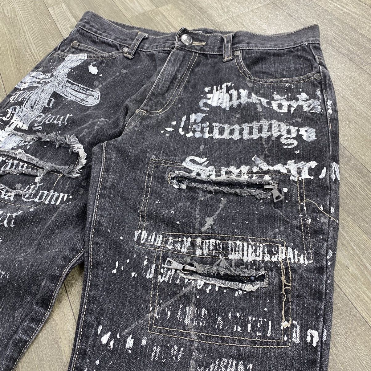 Japanese Brand 2000s Batsu Studio Distressed Punk Cross Lgb Flared Jeans Size US 30 / EU 46 - 6 Thumbnail