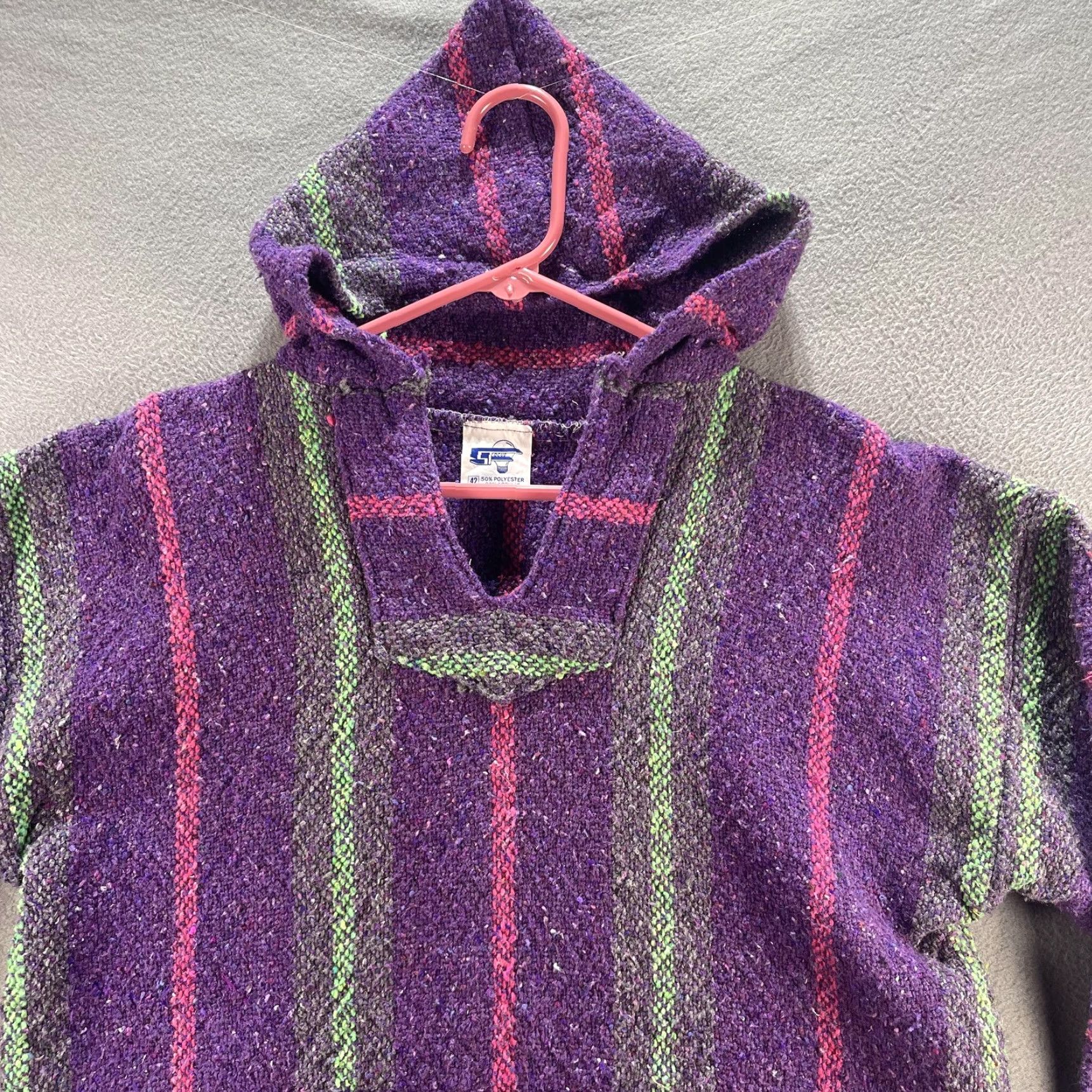 Vintage VTG Stocus Baja Hoodie Pullover Mens Large Purple Striped Mexican Drug Rug Boho Size US L / EU 52-54 / 3 - 3 Thumbnail