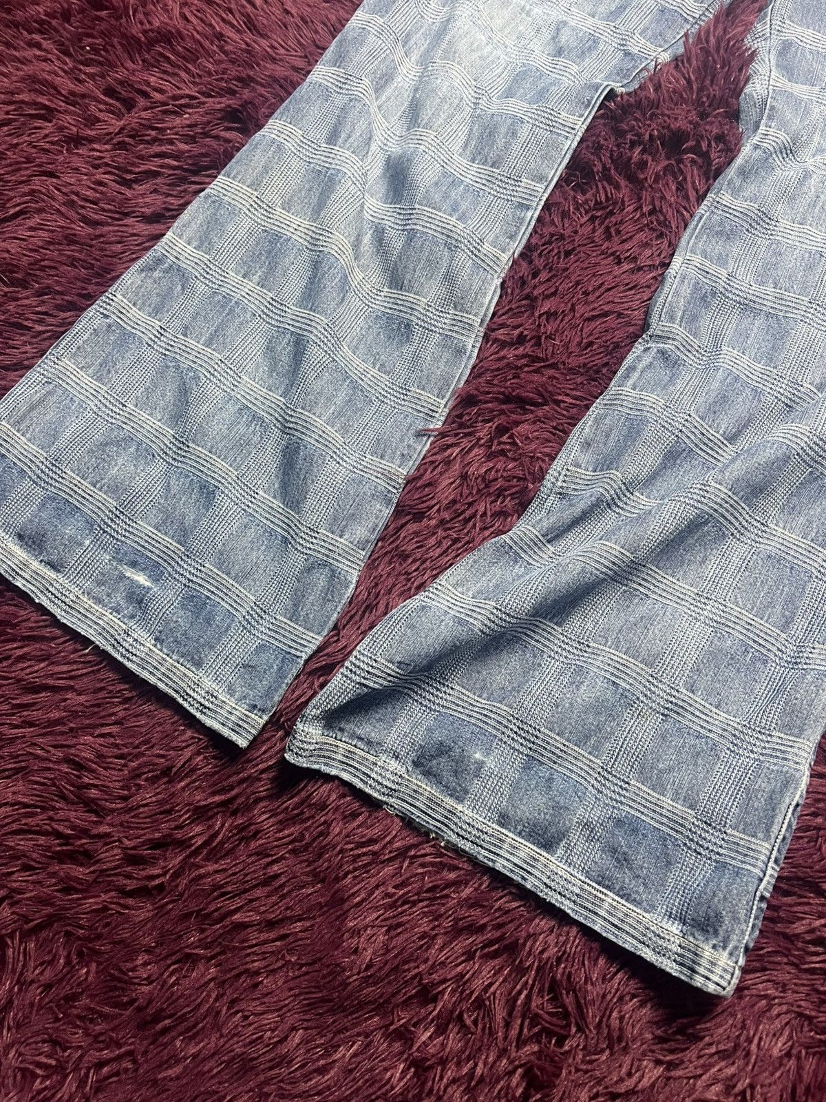 Japanese Brand Vintage KYOYUZEN Japan Textured Grid Flare Denim Jeans (45) Size US 32 / EU 48 - 5 Thumbnail