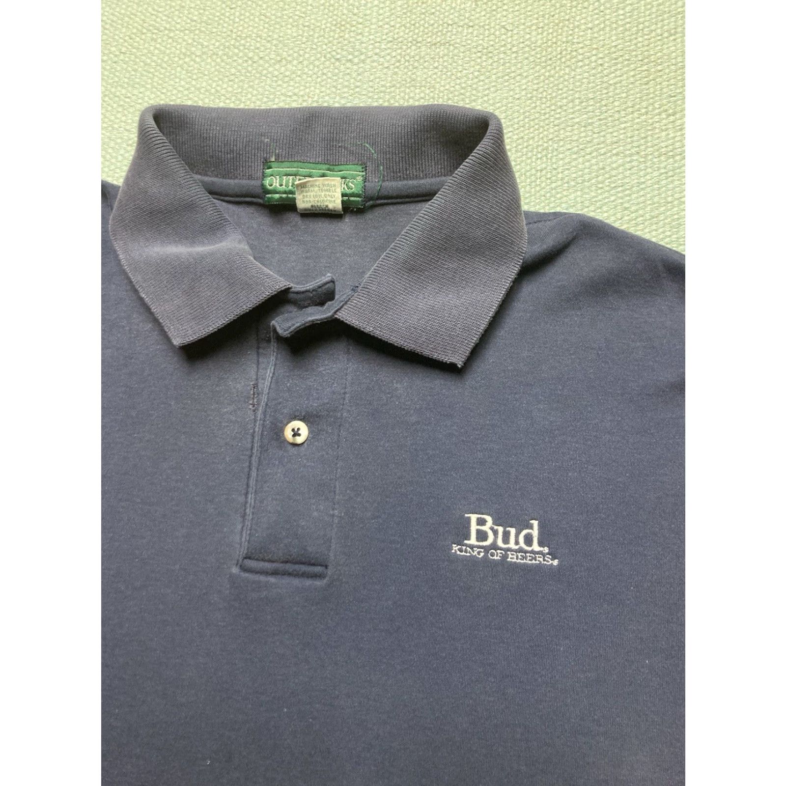 Vintage VINTAGE Outer Banks Polo Shirt Men T-Shirt Beer Budweiser King of Beers Cotton Blue Large MJJ1 Size US L / EU 52-54 / 3 - 2 Thumbnail