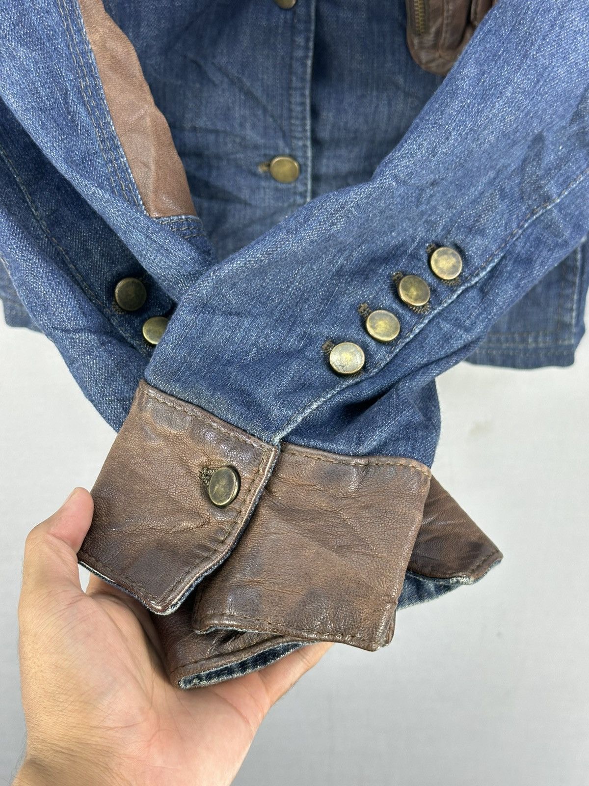 Le Grande Bleu (L.G.B.) Punk Goth Denim Leather Jacket by Evolution Size US S / EU 44-46 / 1 - 12 Thumbnail