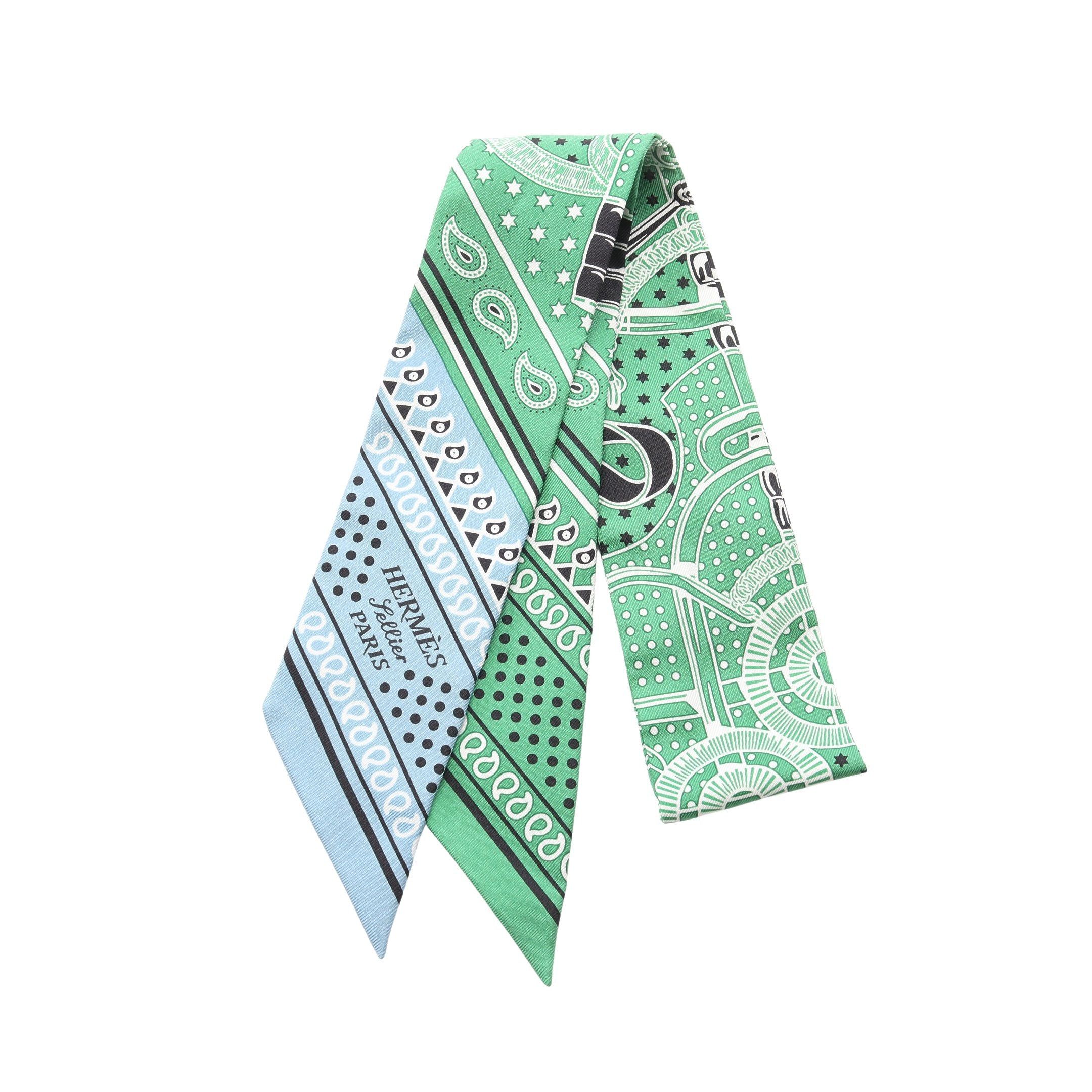 Hermes Hermes Twilly Eeperon Dor Bandana Ribbon Scarf Silk Green Multicolor Size ONE SIZE - 1 Thumbnail